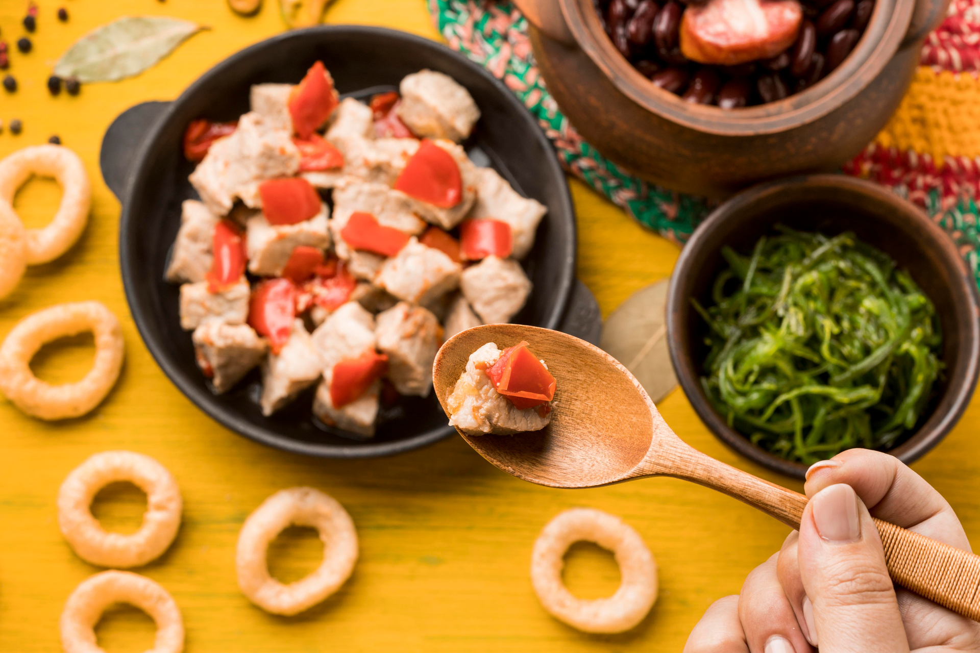 Hearty Colombian Ajiaco with Guasca Herbs — Soup served and photographed from above