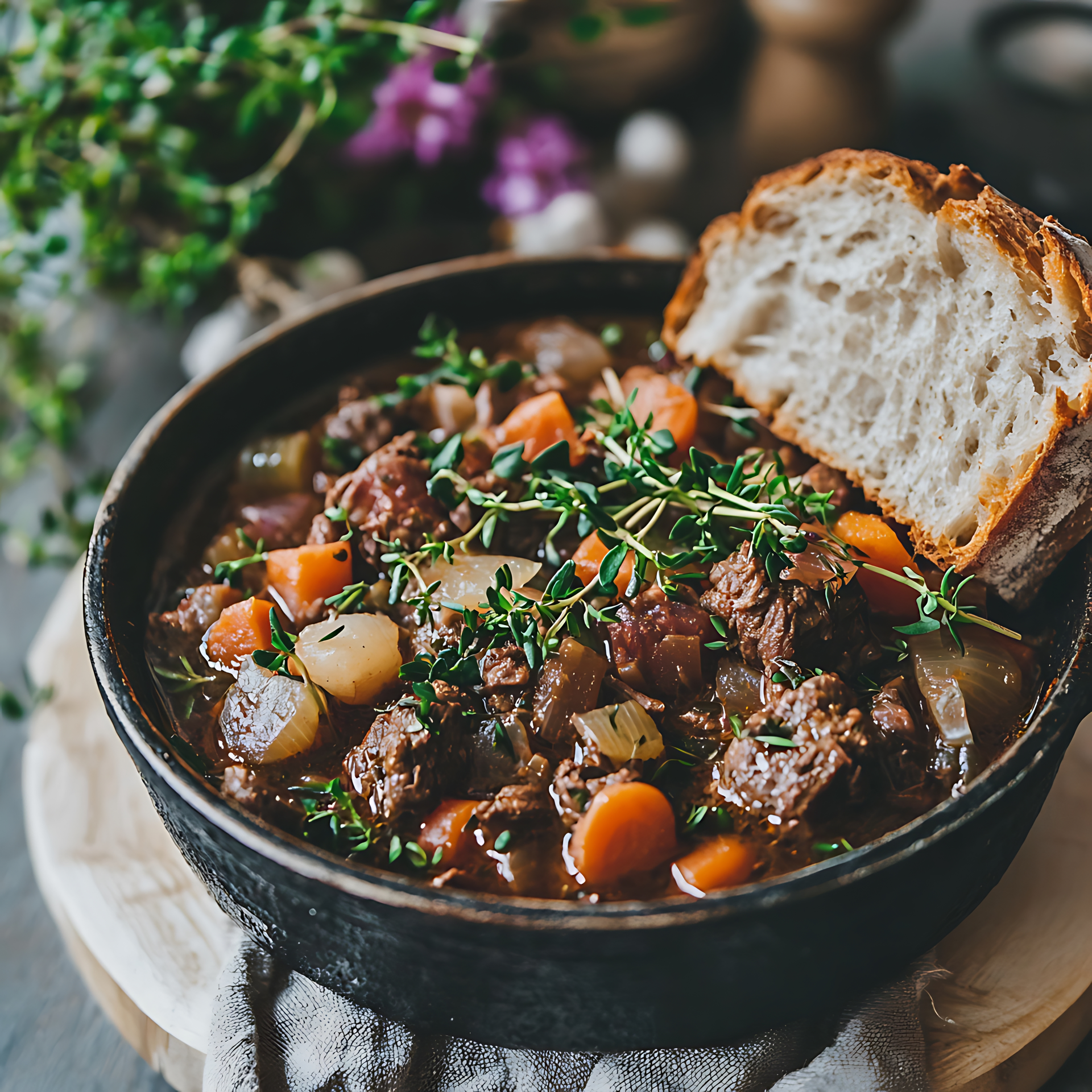 Overhead flat-lay of all ingredients for Hearty Icelandic Lamb and Barley Casserole laid out on a kitchen surface.
