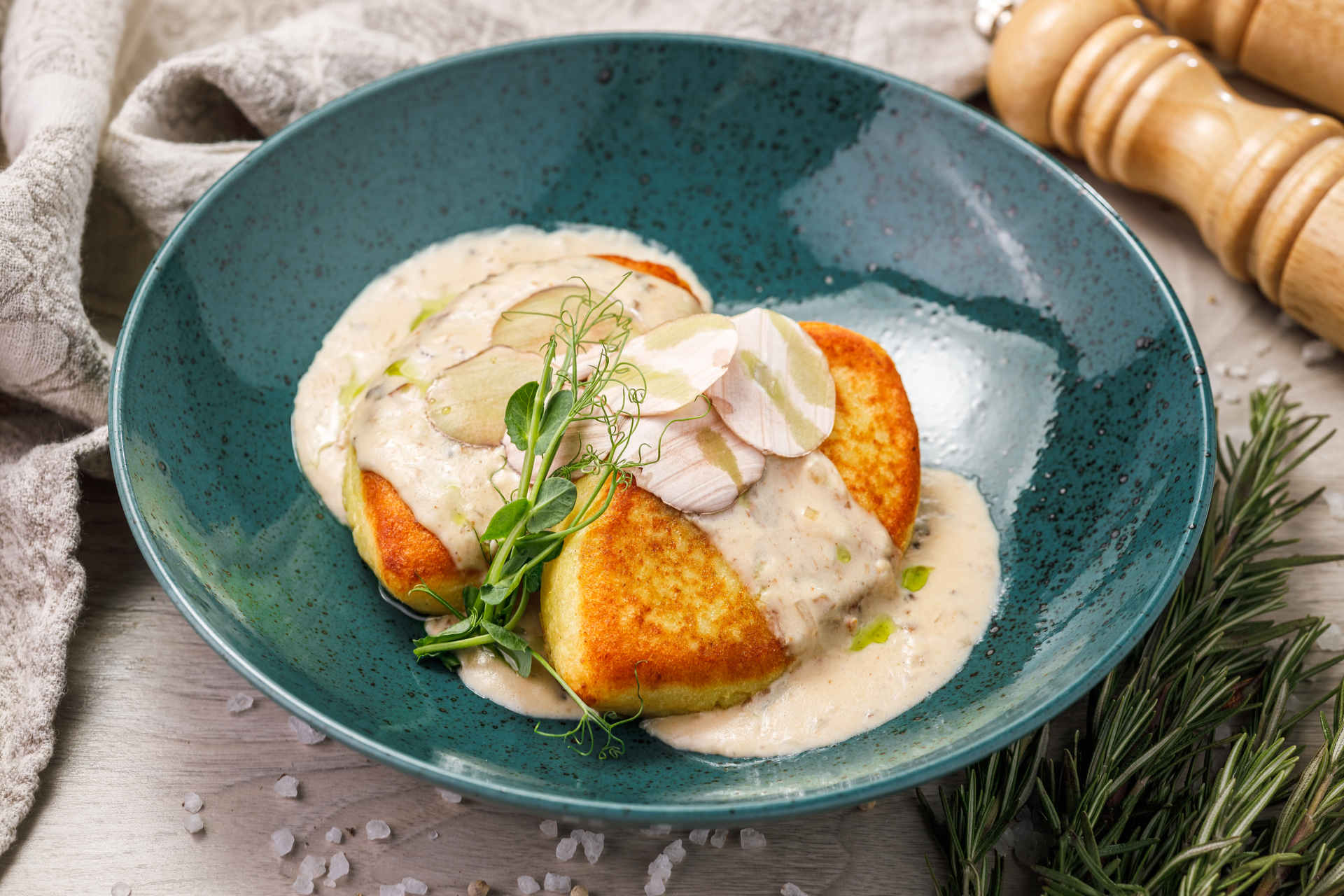 Overhead flat-lay of all ingredients for Hearty Scottish Cullen Skink with Smoked Haddock laid out on a kitchen surface.