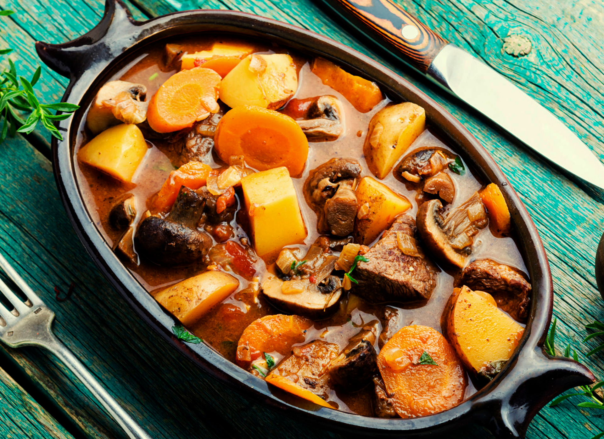 Hearty Welsh Cawl with Lamb and Root Vegetables — Main Course served and photographed from above