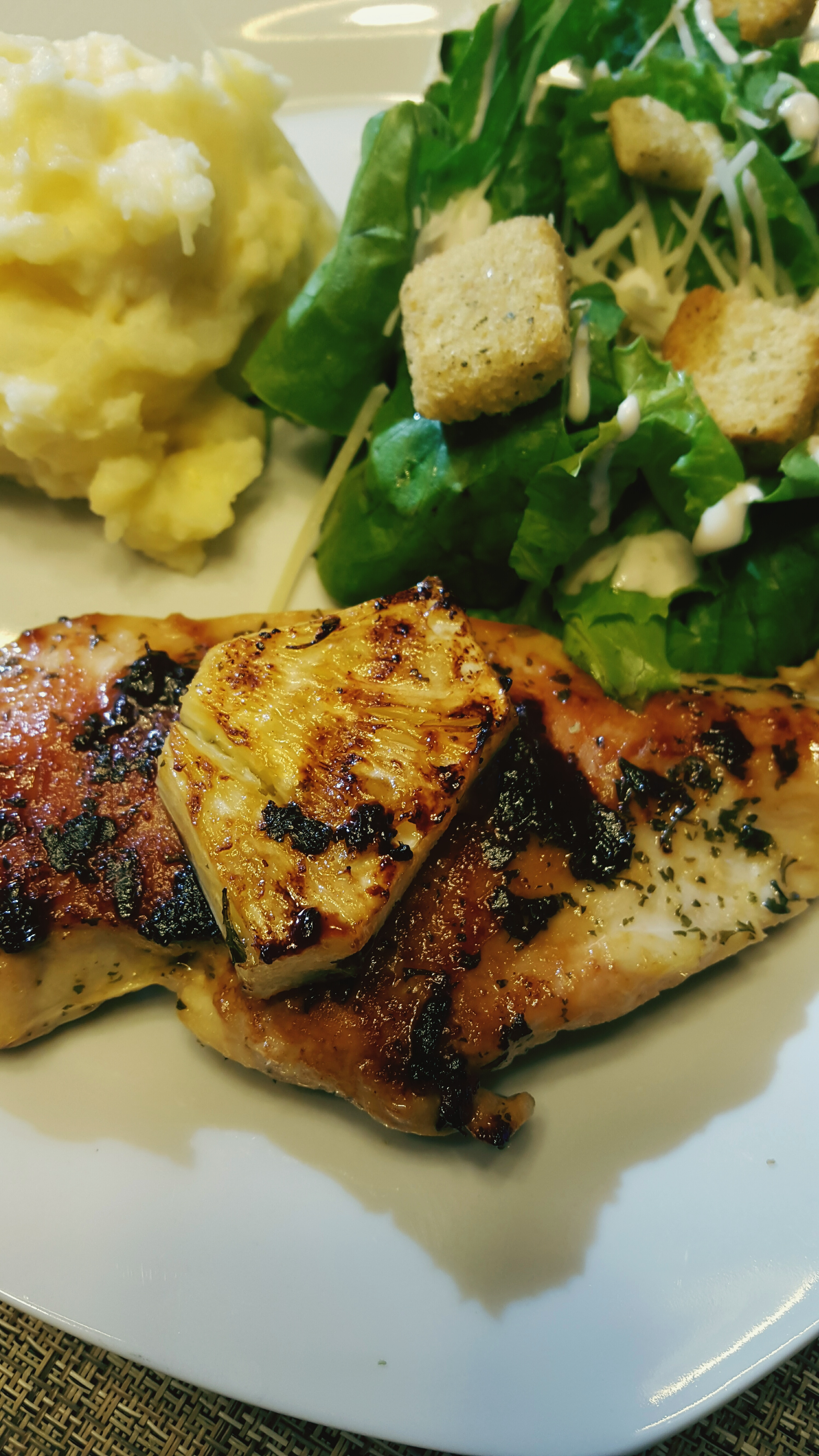 Herb-Roasted Chicken with Lemon and Garlic — Main Course served and photographed from above