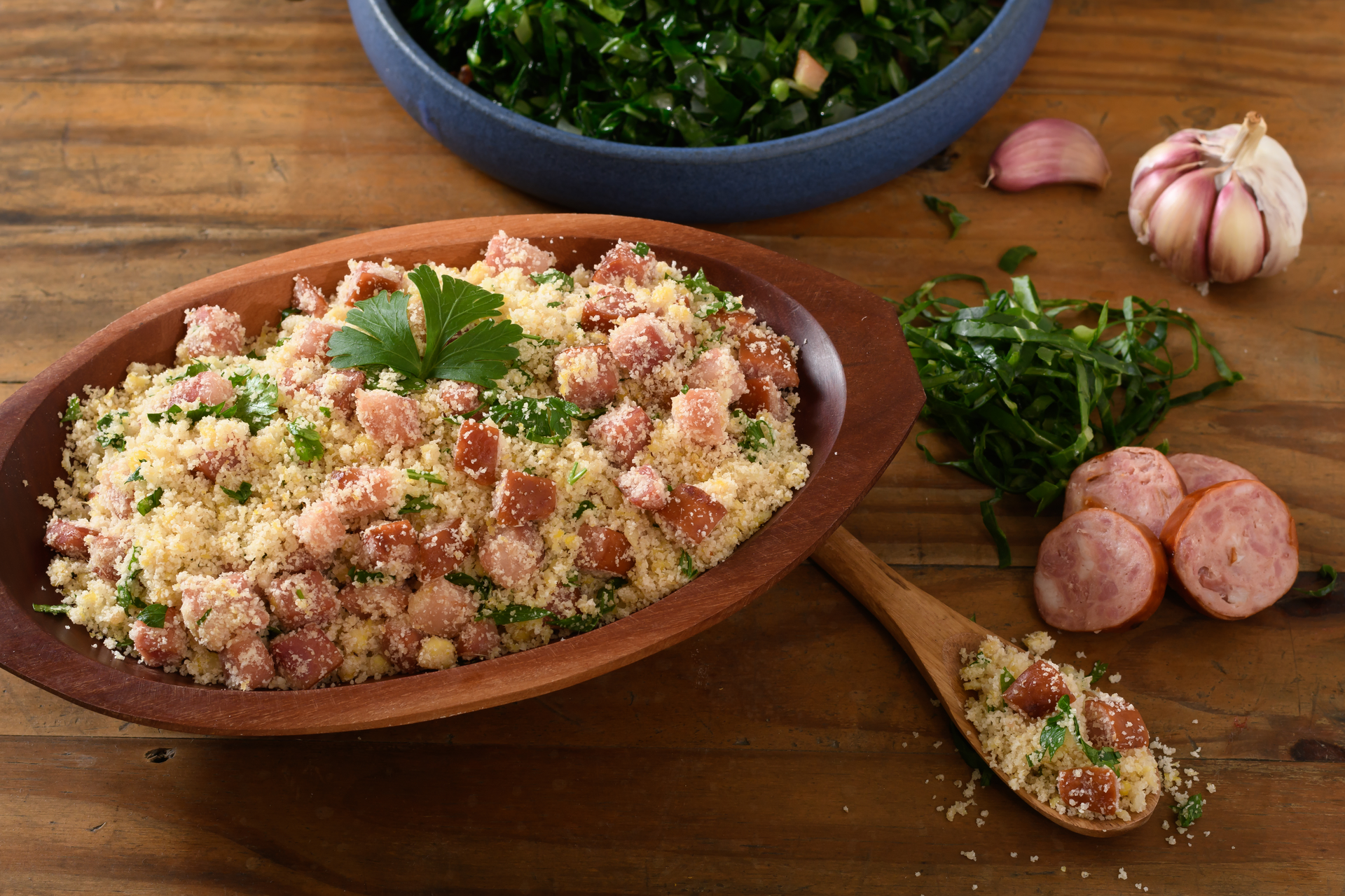 Herbaceous Brazilian Farofa with Bacon and Onions