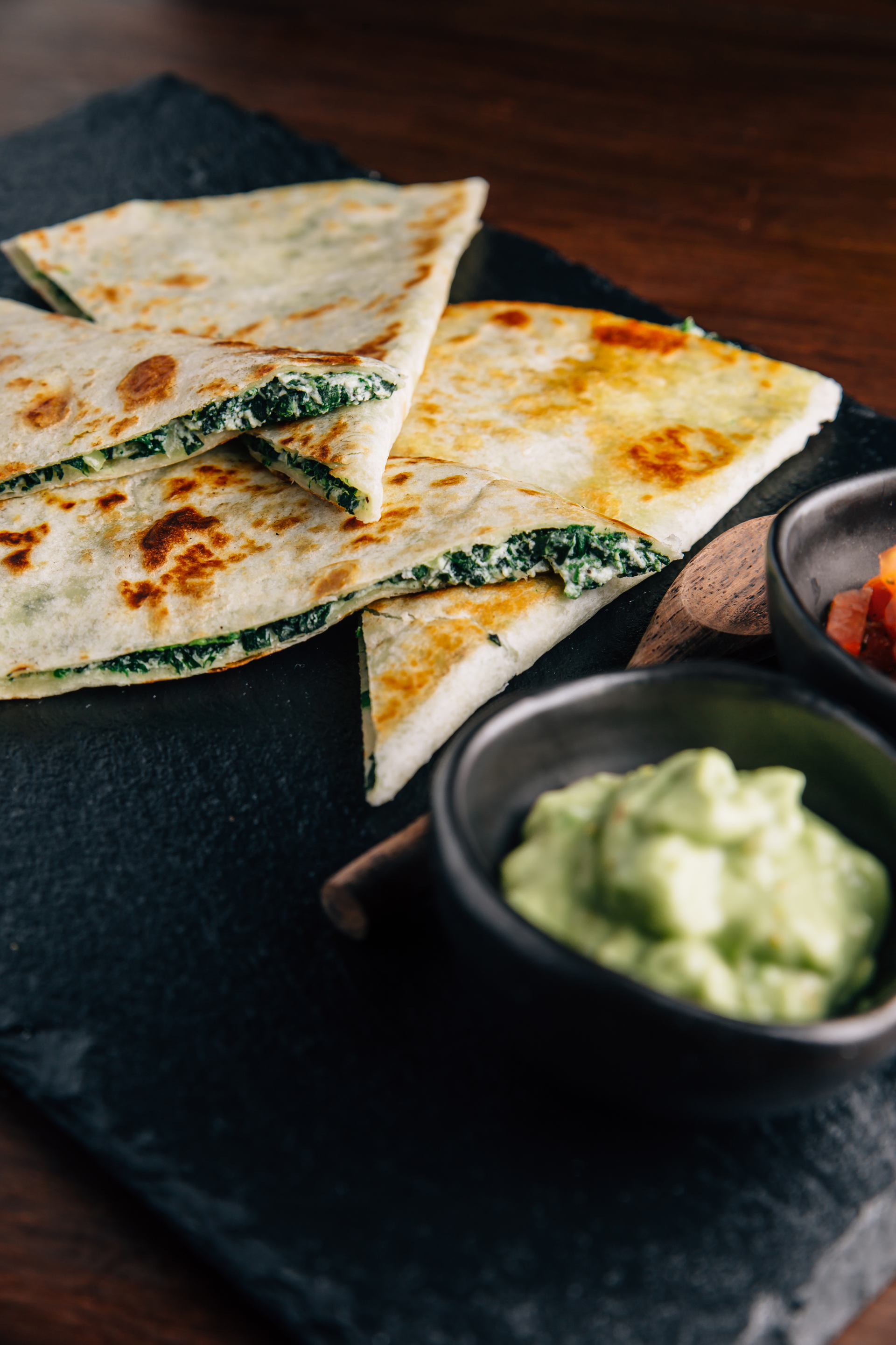 Herbaceous Mexican Huitlacoche Quesadillas with Epazote — Main Course served and photographed from above