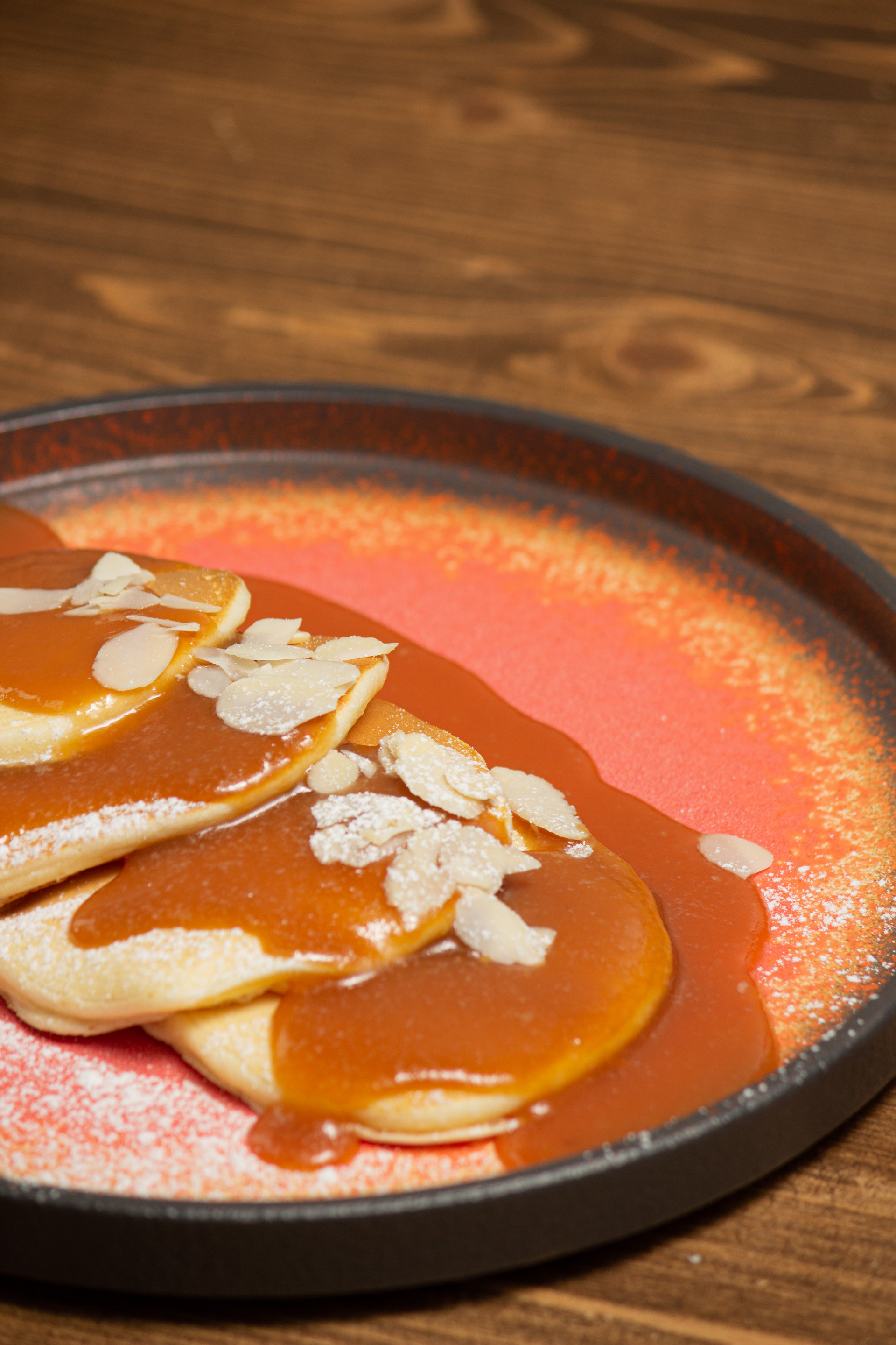 Overhead flat-lay of all ingredients for Honey-Glazed Japanese Sweet Potato Pancakes with Walnut Topping laid out on a kitchen surface.