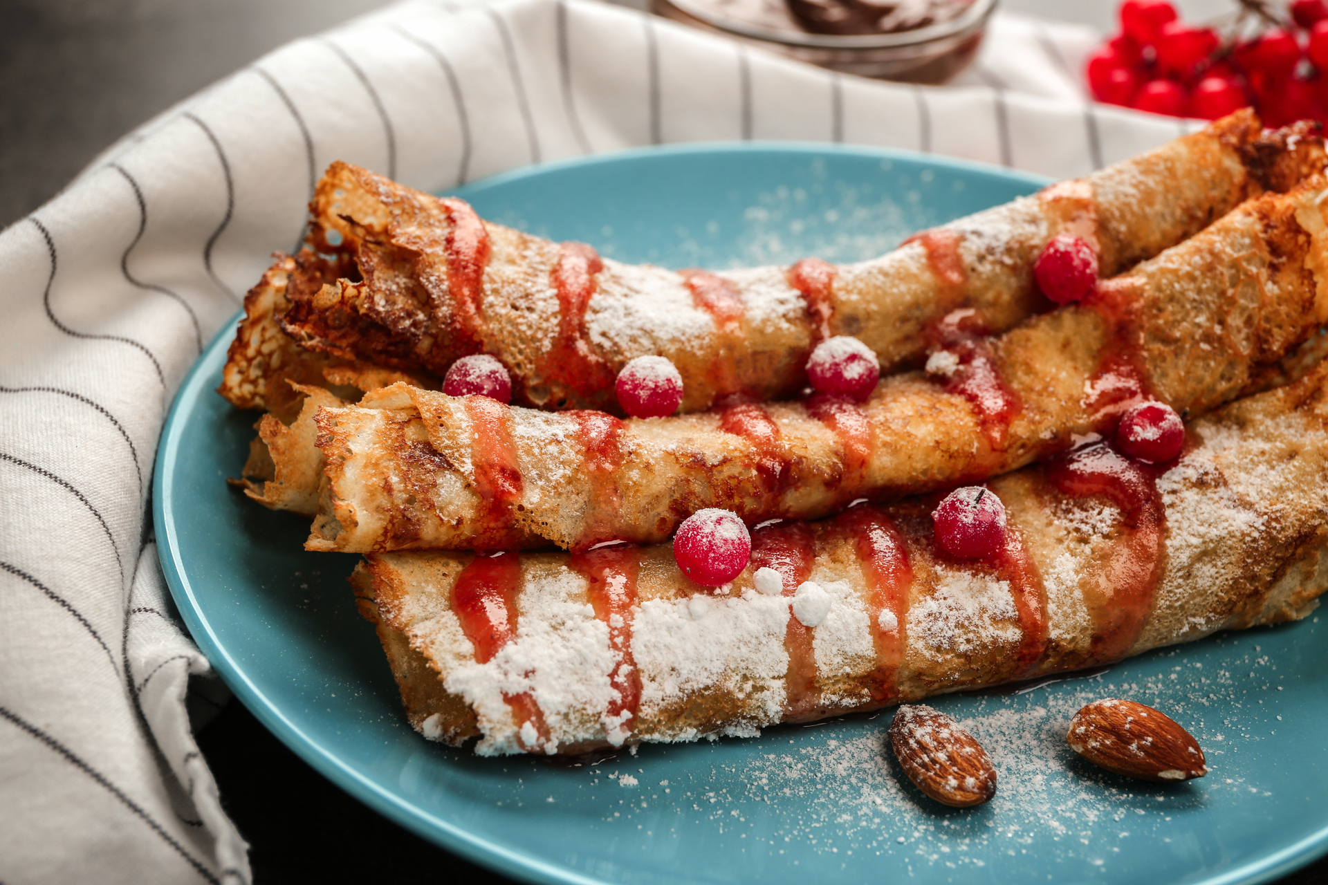 Hungarian Apricot Jam-filled Palacsinta with Powdered Sugar