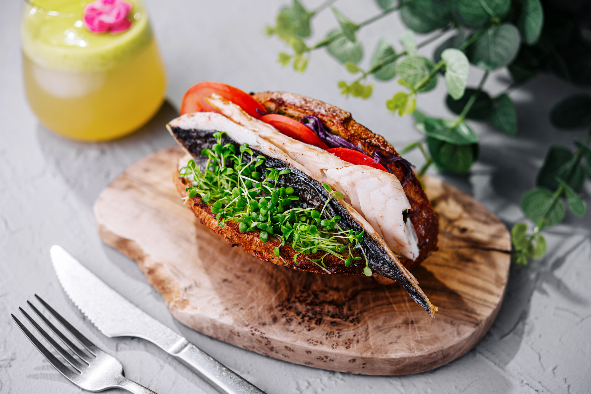 Icelandic Herb-Infused Langoustine Sandwich with Rye Bread — Main Course served and photographed from above