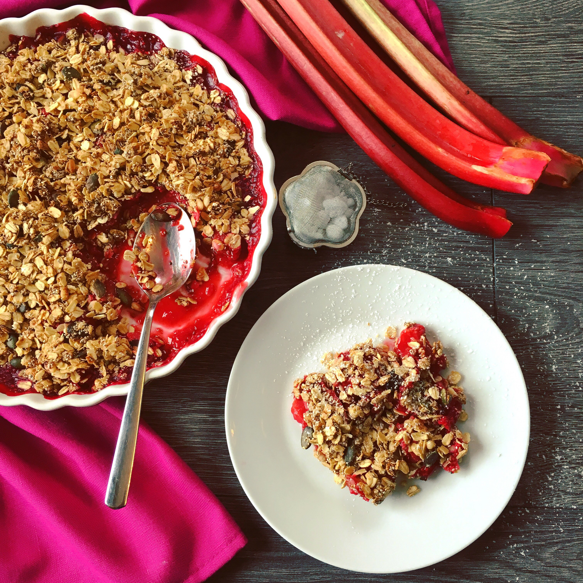Icelandic Hjónabandssæla with Rhubarb Jam — Dessert served and photographed from above