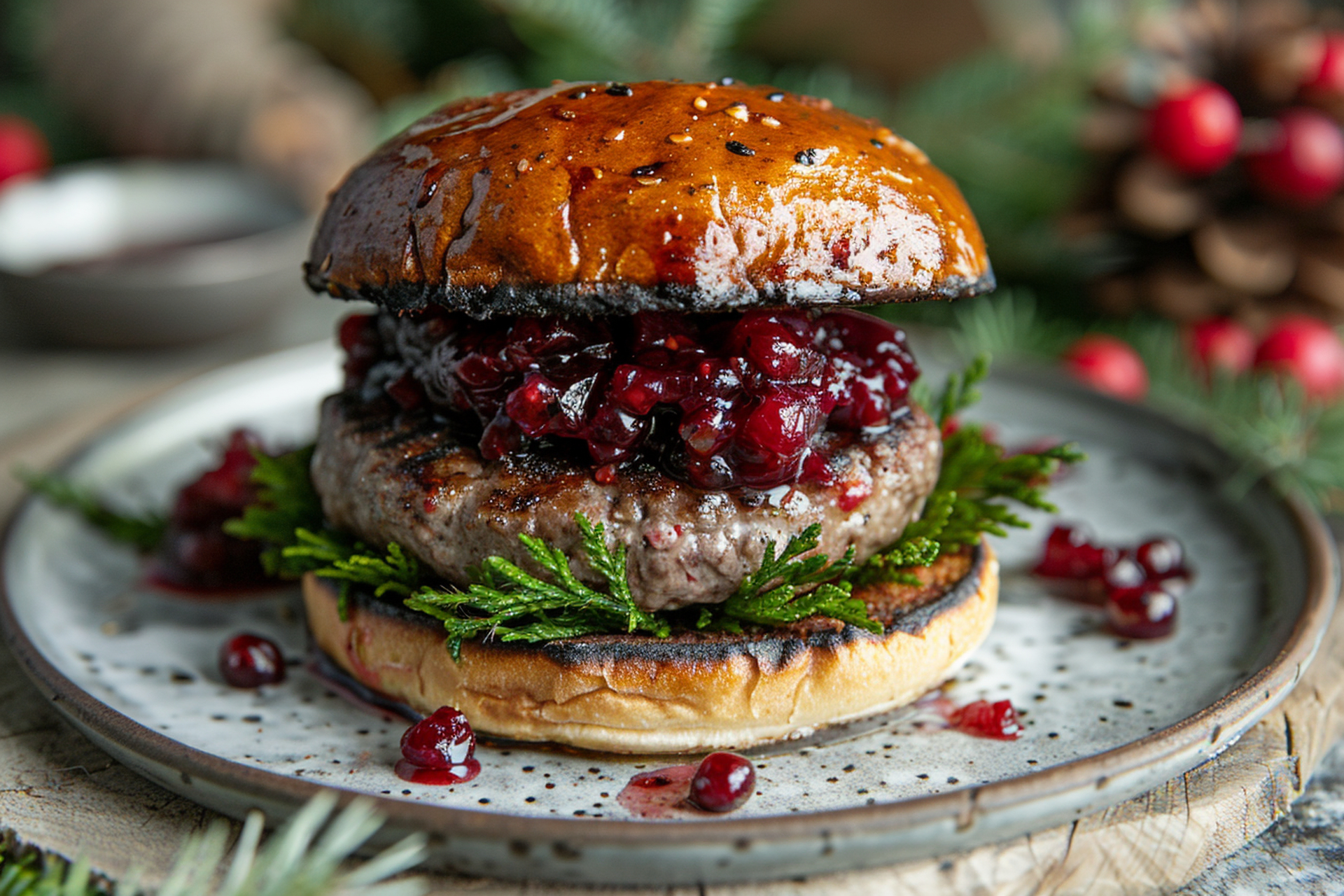 Icelandic Lamb Burgers with Lingonberry Aioli — Main Course served and photographed from above