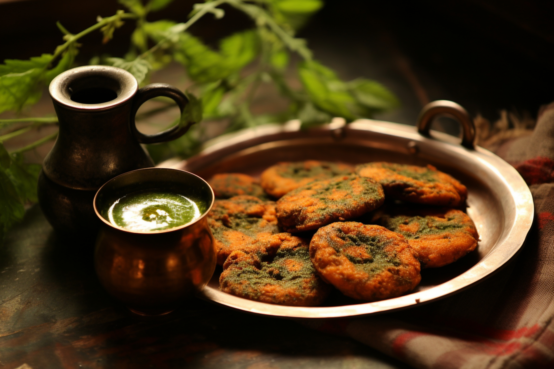 Overhead flat-lay of all ingredients for Indian Moringa Fritters with Cumin Chutney laid out on a kitchen surface.