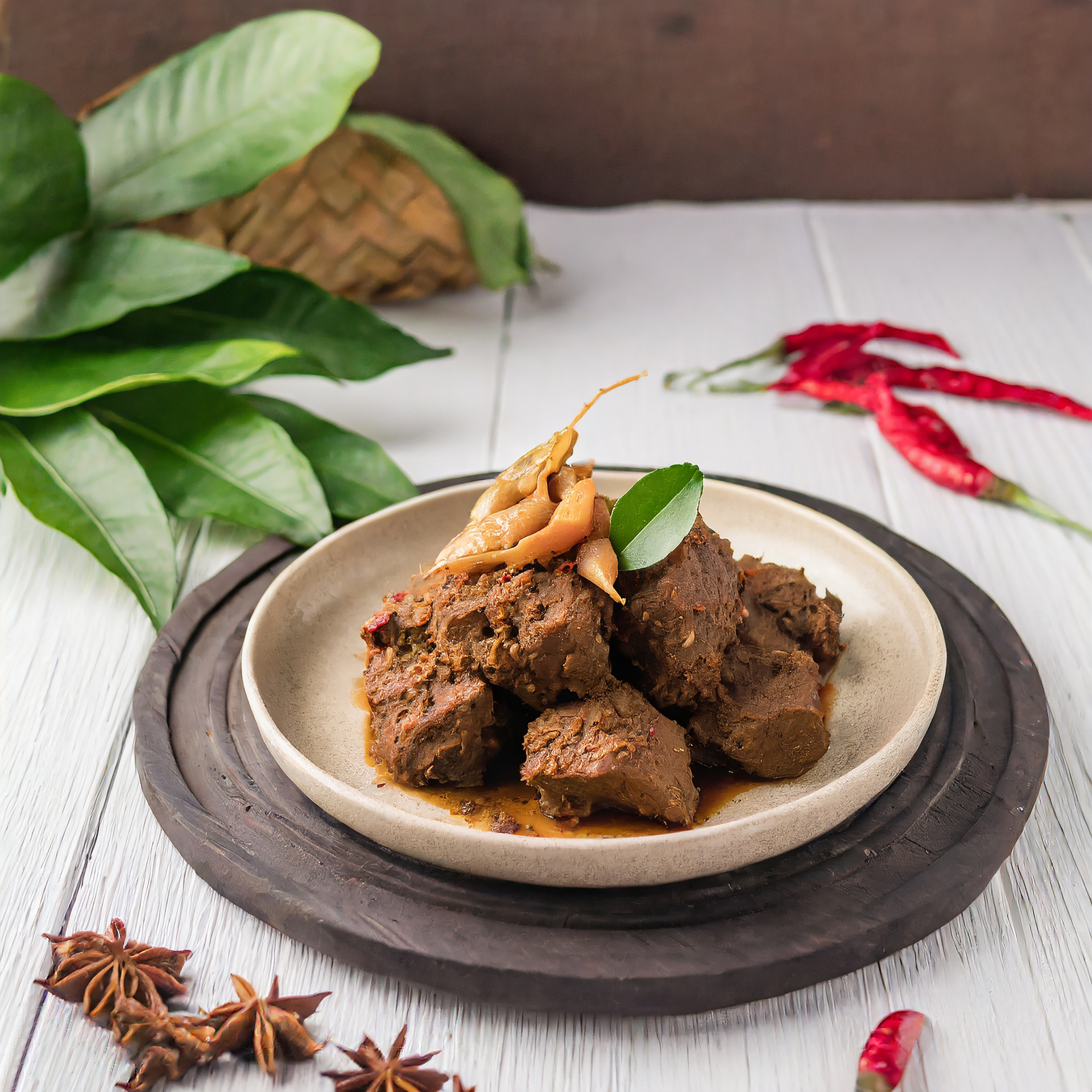 Indonesian Rendang Daging with Coconut Milk — Main Course served and photographed from above