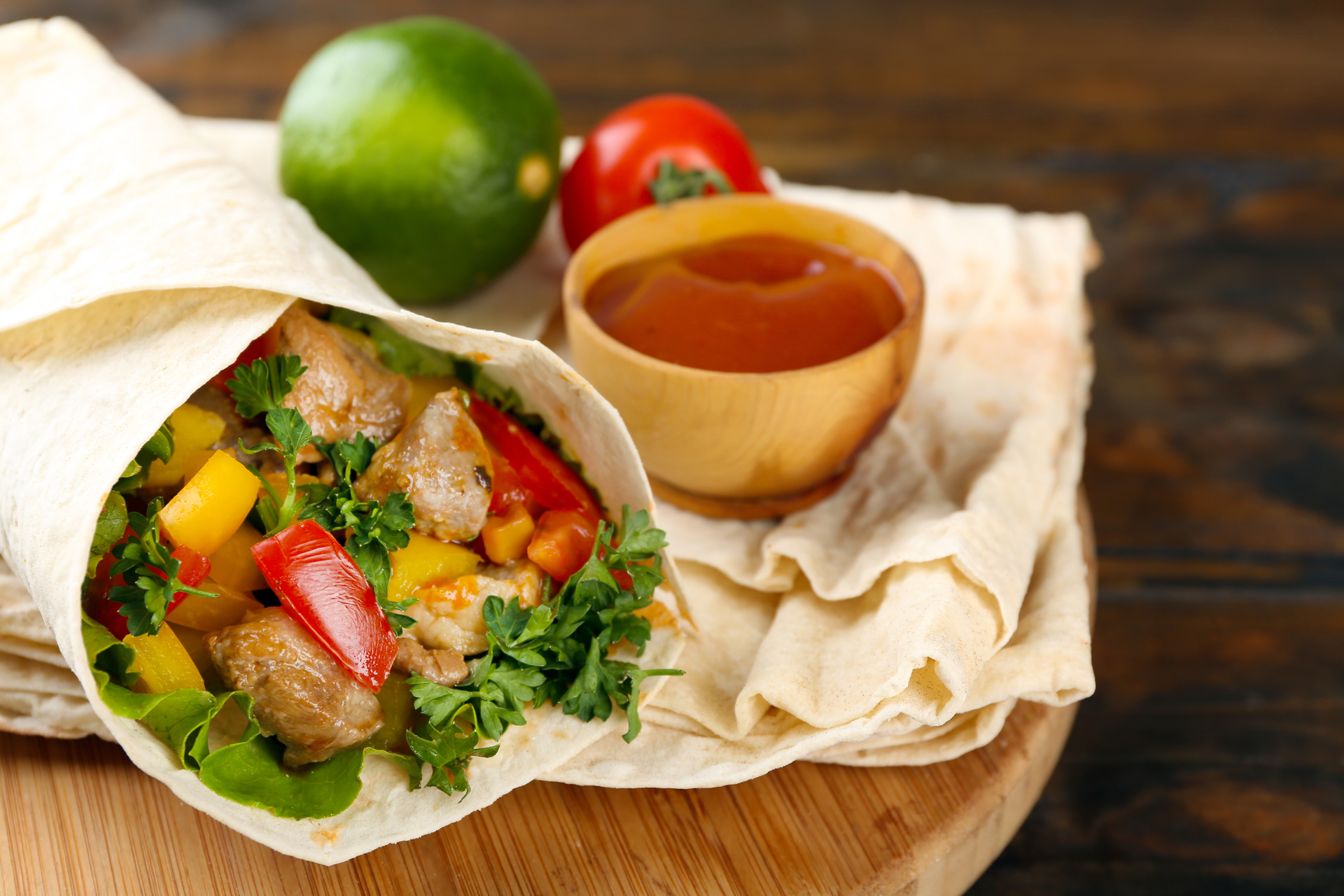 Indonesian Spicy Gado-Gado Wraps — Main Course served and photographed from above