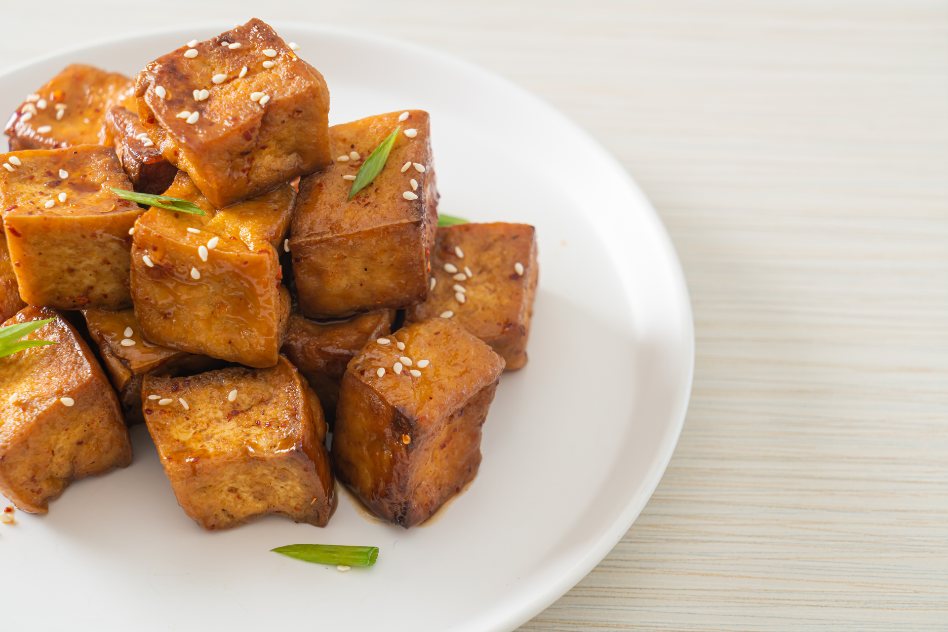 Indonesian Terik Tempeh with Sweet Soy Sauce Glaze — Main Course served and photographed from above