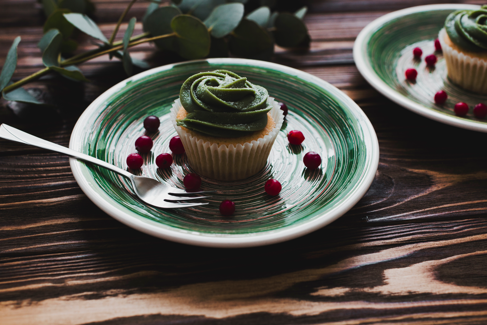 Japanese Matcha Cheesecake with Azuki Topping — Dessert served and photographed from above