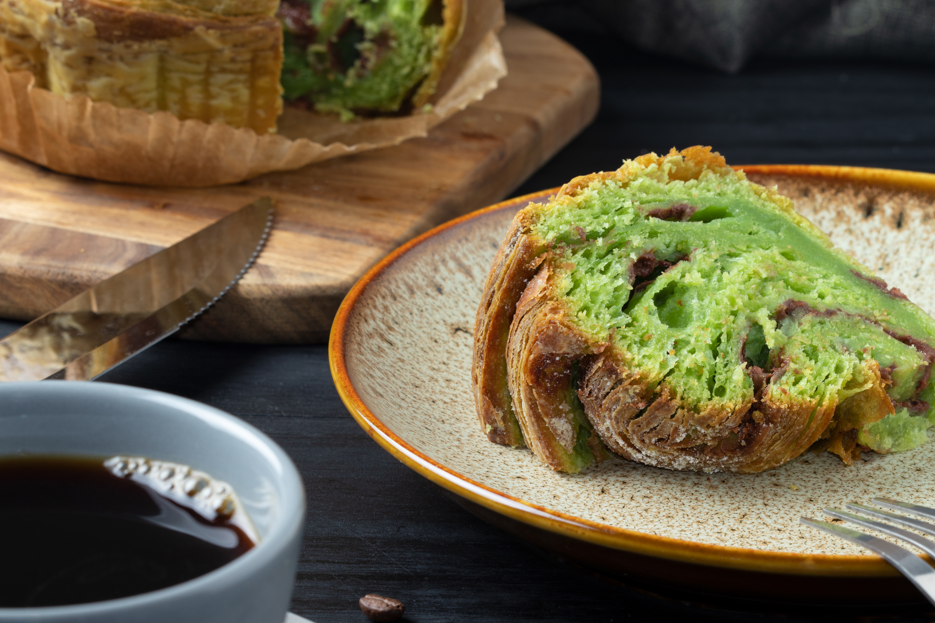 Overhead flat-lay of all ingredients for Japanese Taiyaki with Matcha Custard Filling laid out on a kitchen surface.