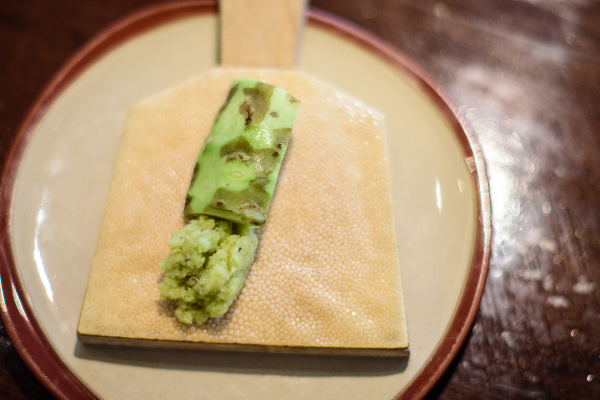Japanese Taiyaki with Matcha Custard Filling — Dessert served and photographed from above