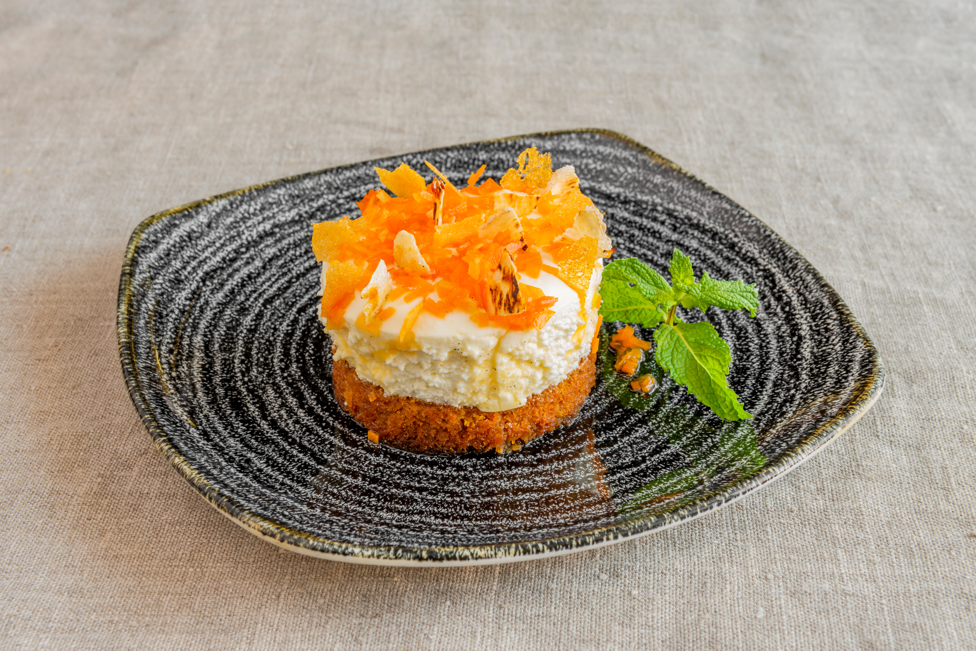 Japanese Yuzu Cheesecake with Kinako Crumble — Dessert served and photographed from above
