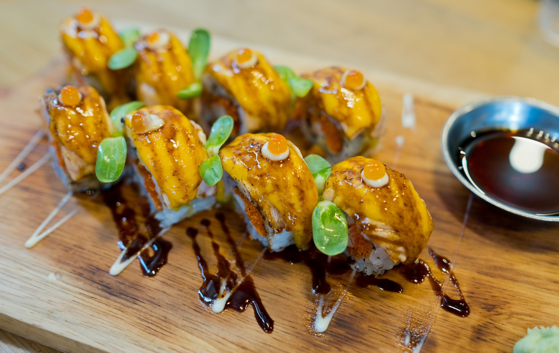 Overhead flat-lay of all ingredients for Japanese Yuzu Citrus Yakitori with Scallion Garnish laid out on a kitchen surface.
