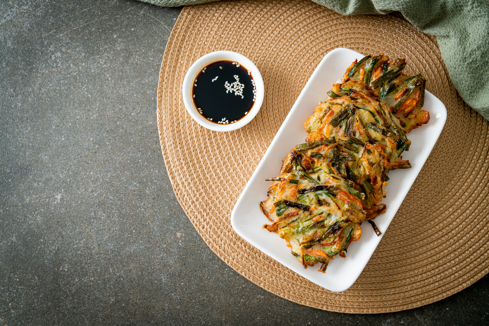 Korean Japchae Spring Rolls with Sesame Dip and Peanut Sauce