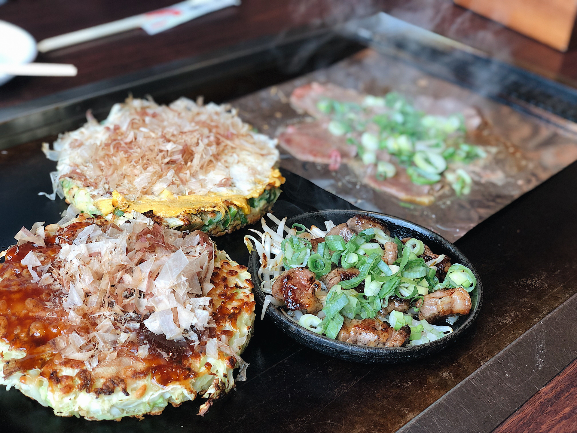Korean Kimchi Cheesesteak with Bulgogi Beef — Main Course served and photographed from above