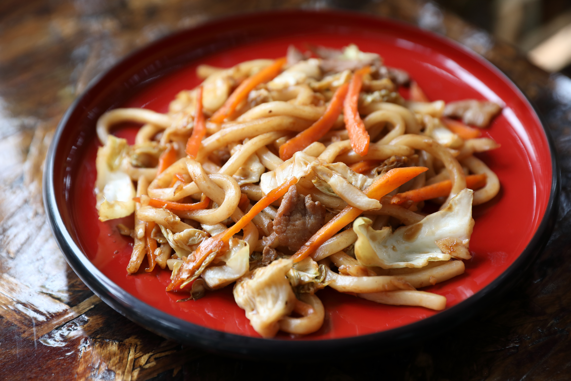 Korean Sweet Potato Glass Noodles with Minari and Mushrooms — Main Course served and photographed from above