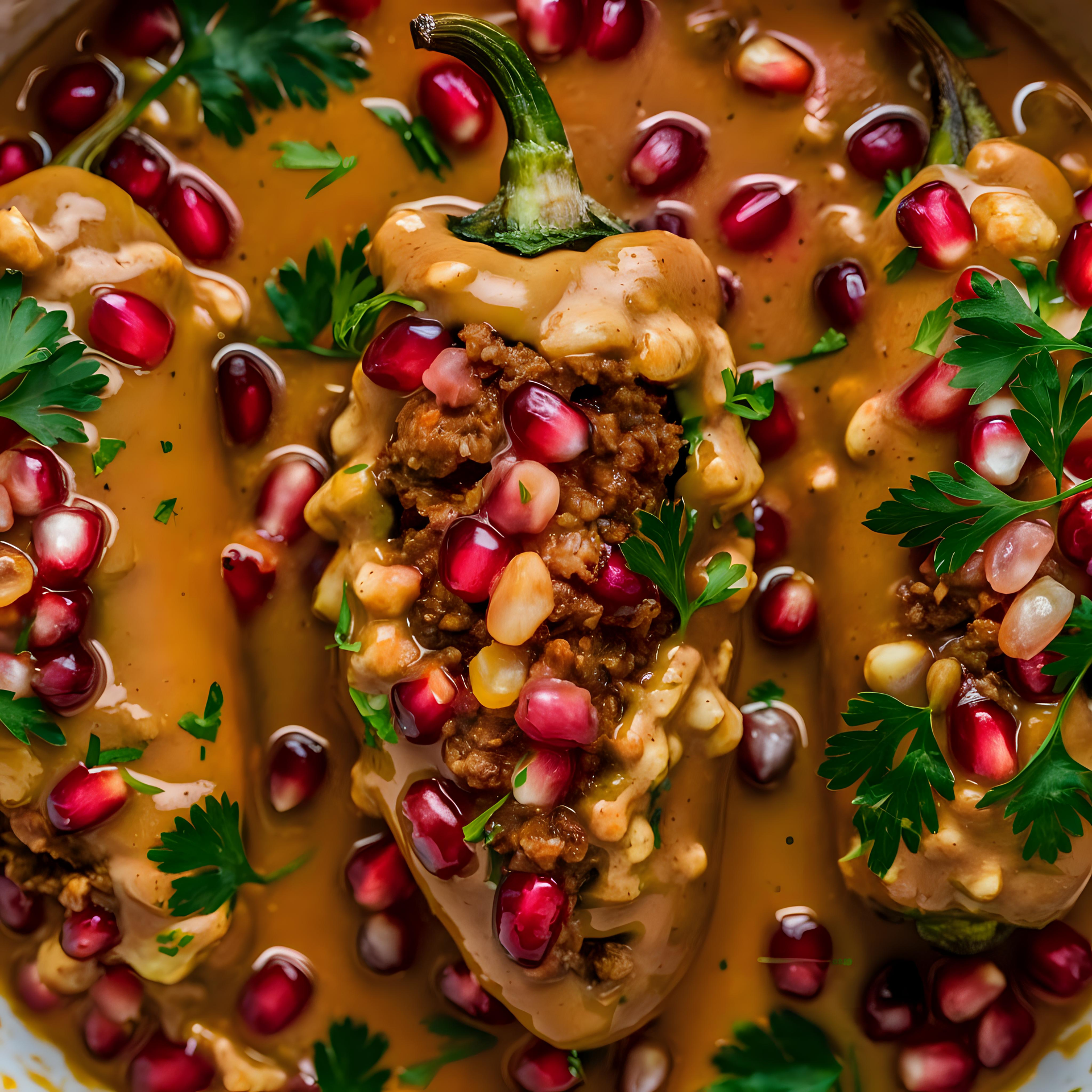 Lebanese Pomegranate-Glazed Chicken with Chickpea Couscous — Main Course served and photographed from above