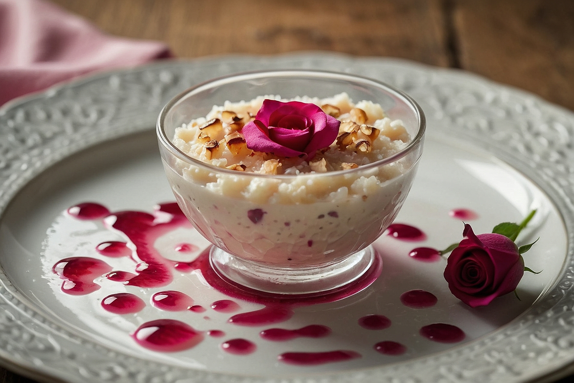 Lebanese Rose Water Rice Pudding with Loukoum