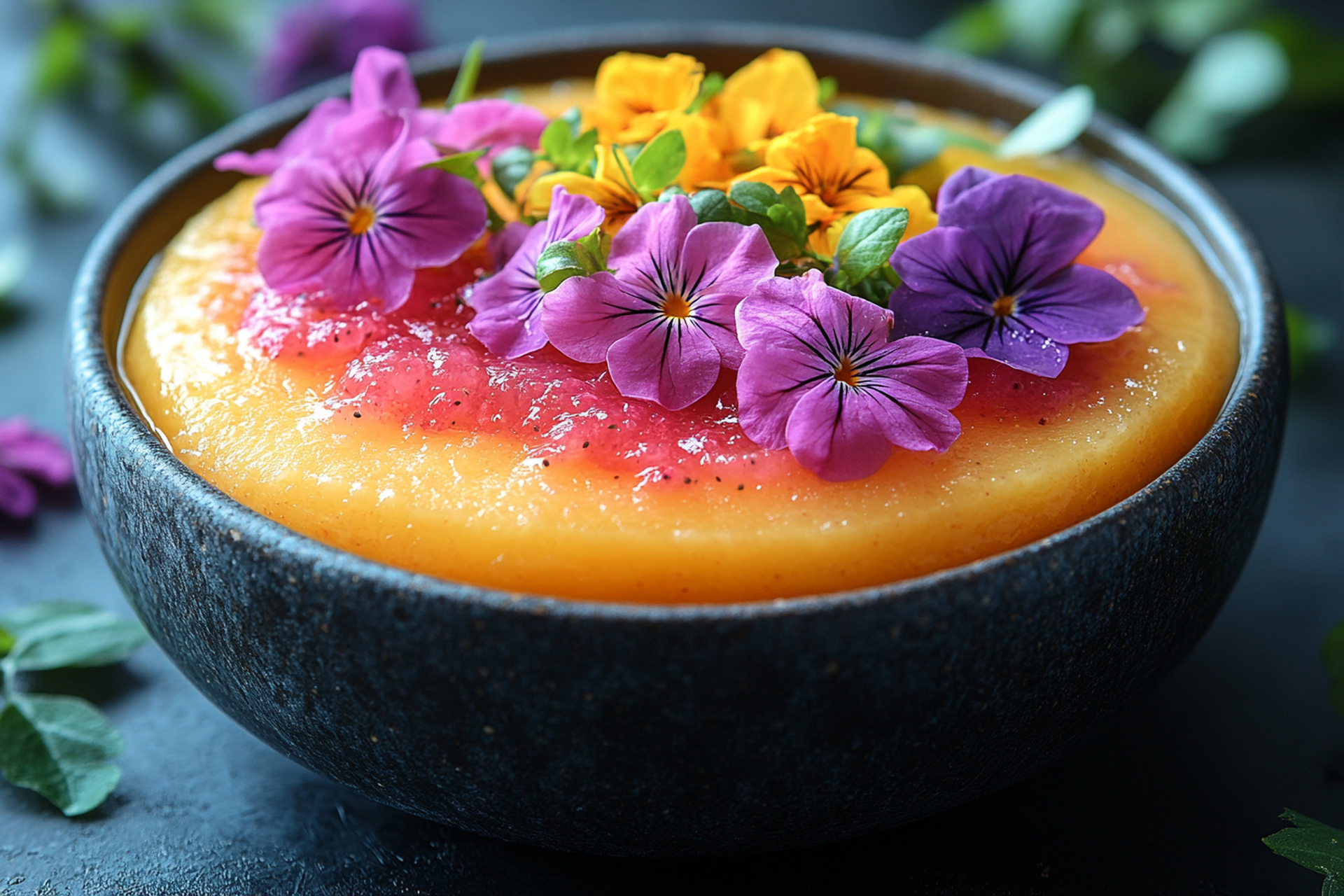 Overhead flat-lay of all ingredients for Lebanese Saffron Rice Pudding with Rose Petals laid out on a kitchen surface.