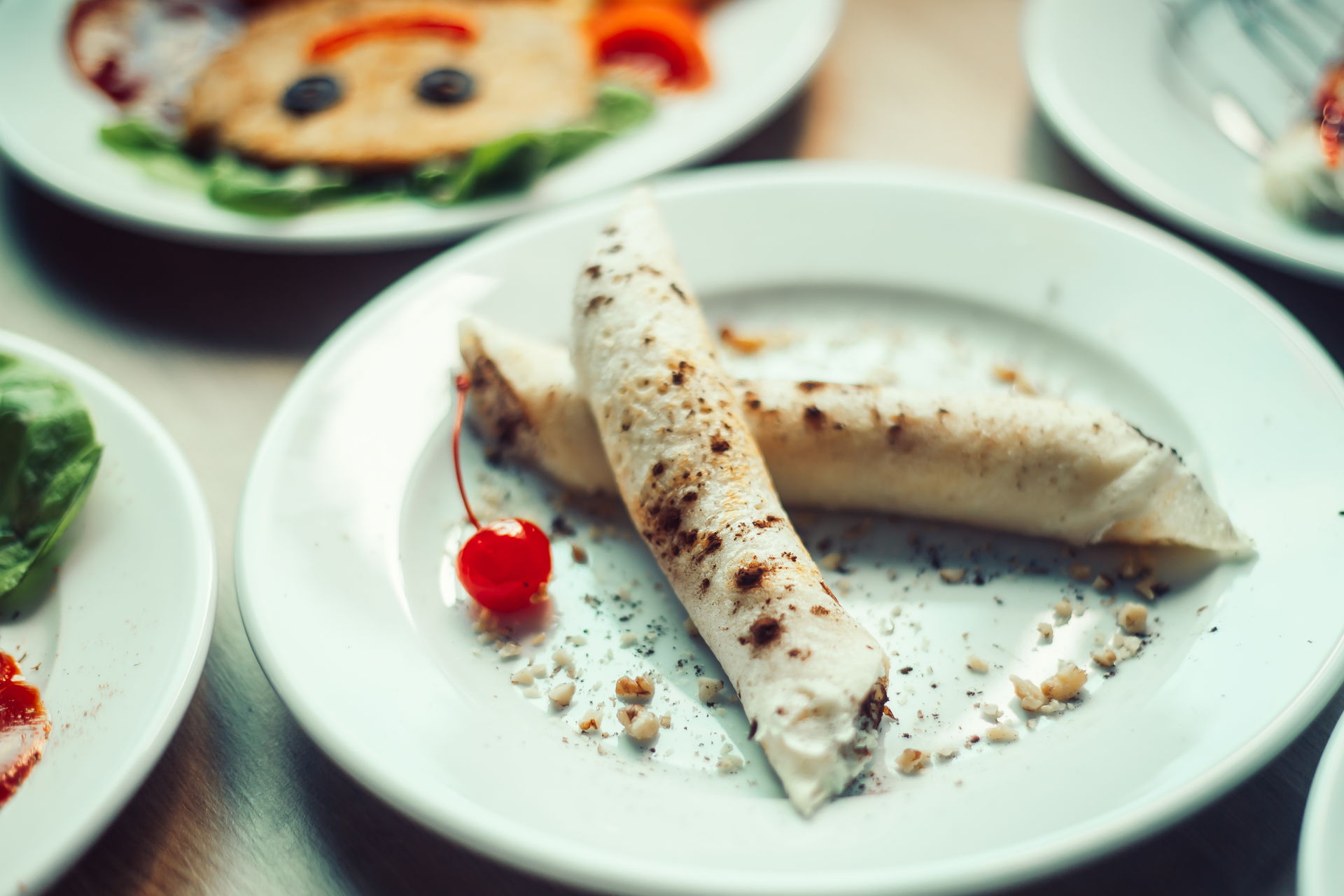 Overhead flat-lay of all ingredients for Lebanese Spiced Lentil Rolls with Sumac Yogurt Drizzle laid out on a kitchen surface.
