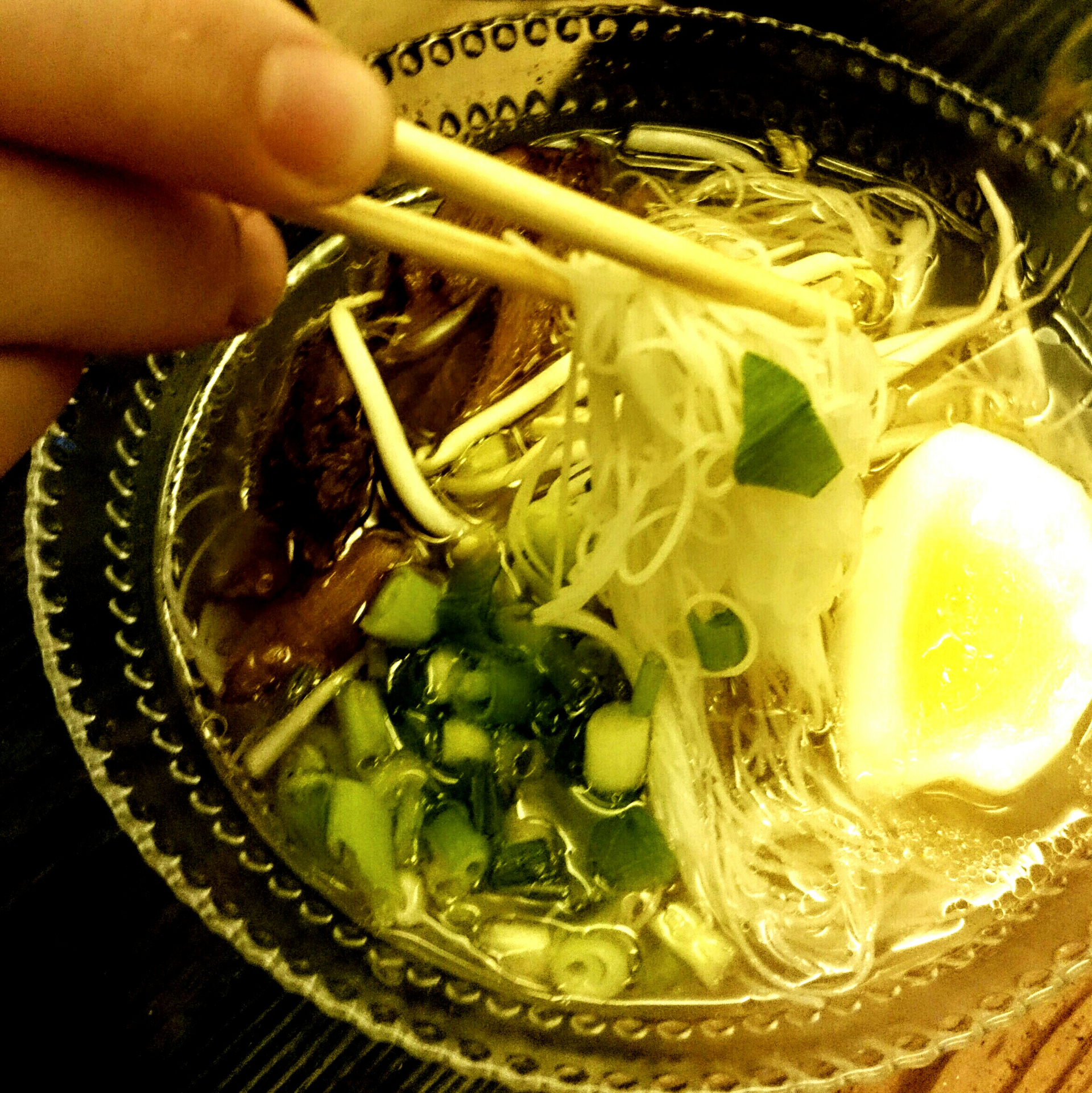 Lemon-Thyme Infused Vietnamese Pho with Star Anise — Main Course served and photographed from above