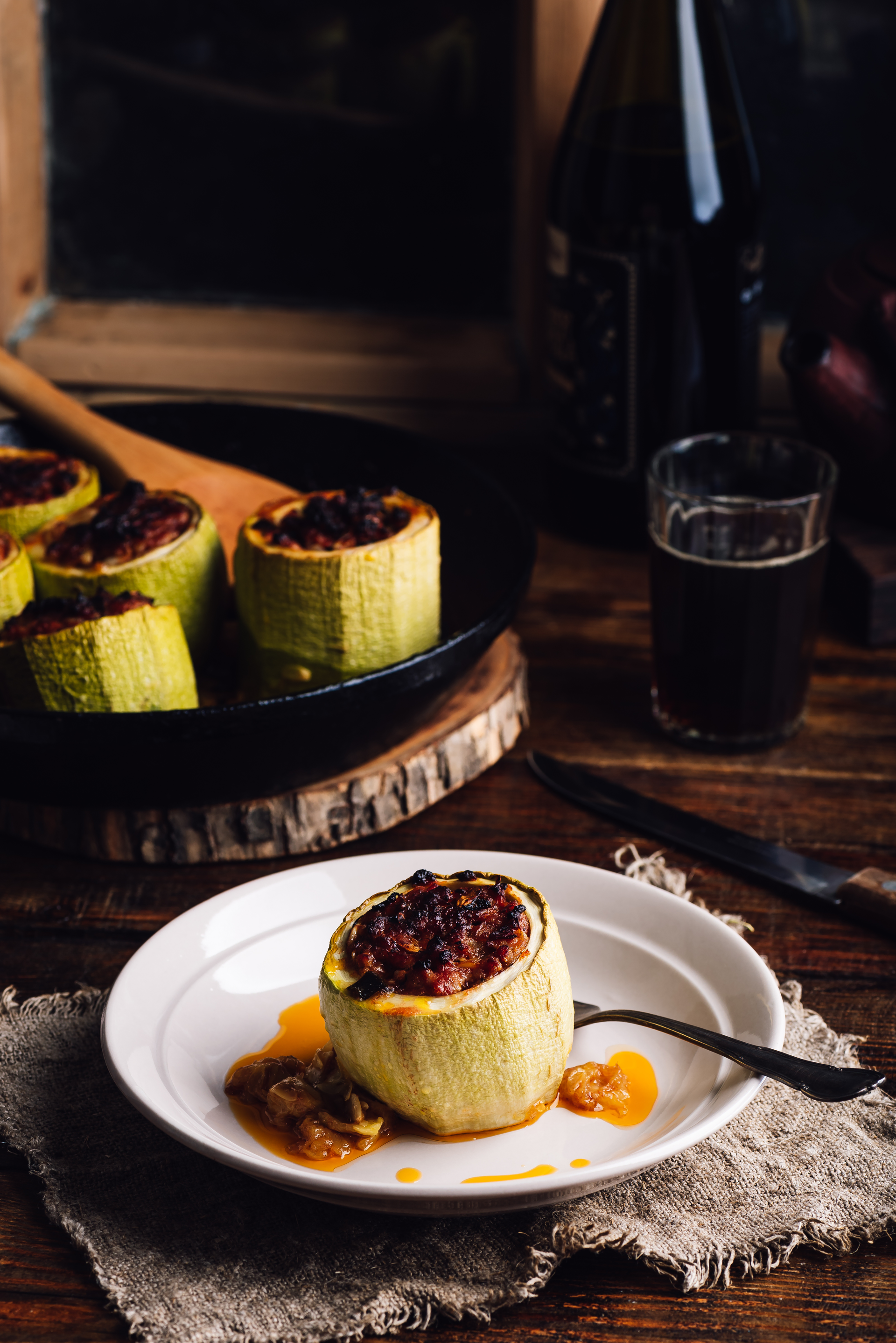 Luscious Irish Black Pudding with Apple Compote — Appetizer served and photographed from above