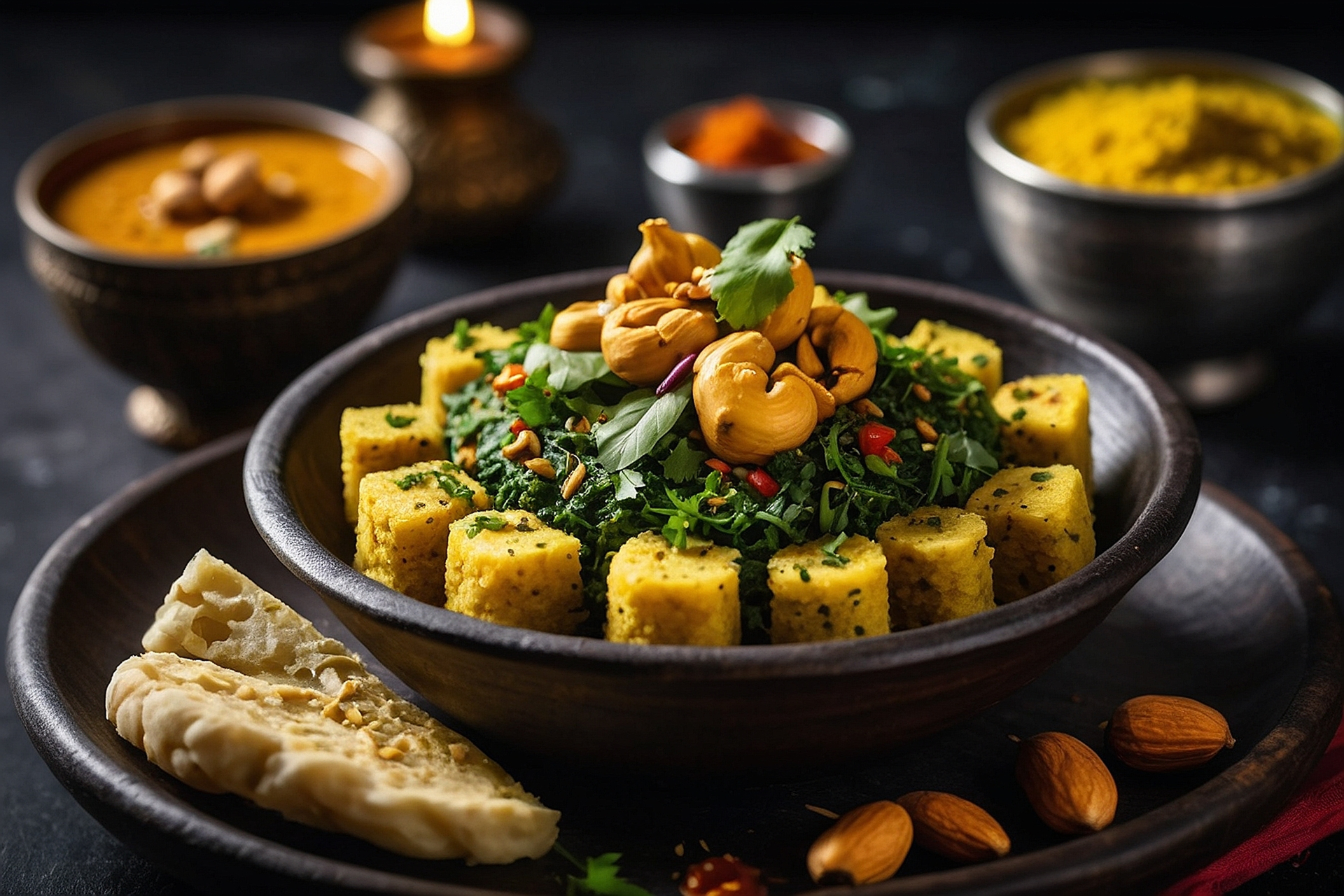 Overhead flat-lay of all ingredients for Luscious South Indian Avial laid out on a kitchen surface.