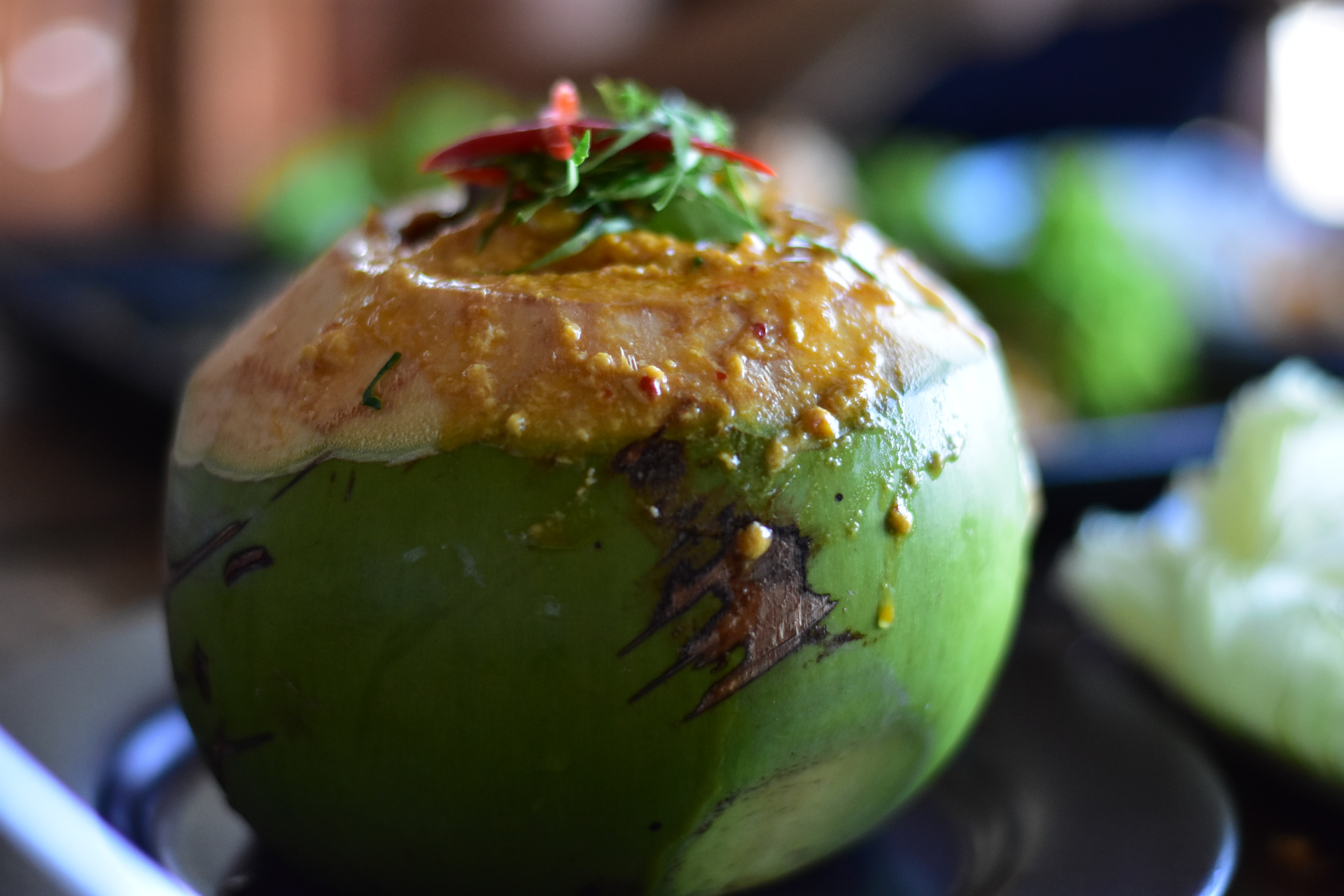 Lush Maldivian Garudhiya with Coconut and Lime — Main Course served and photographed from above