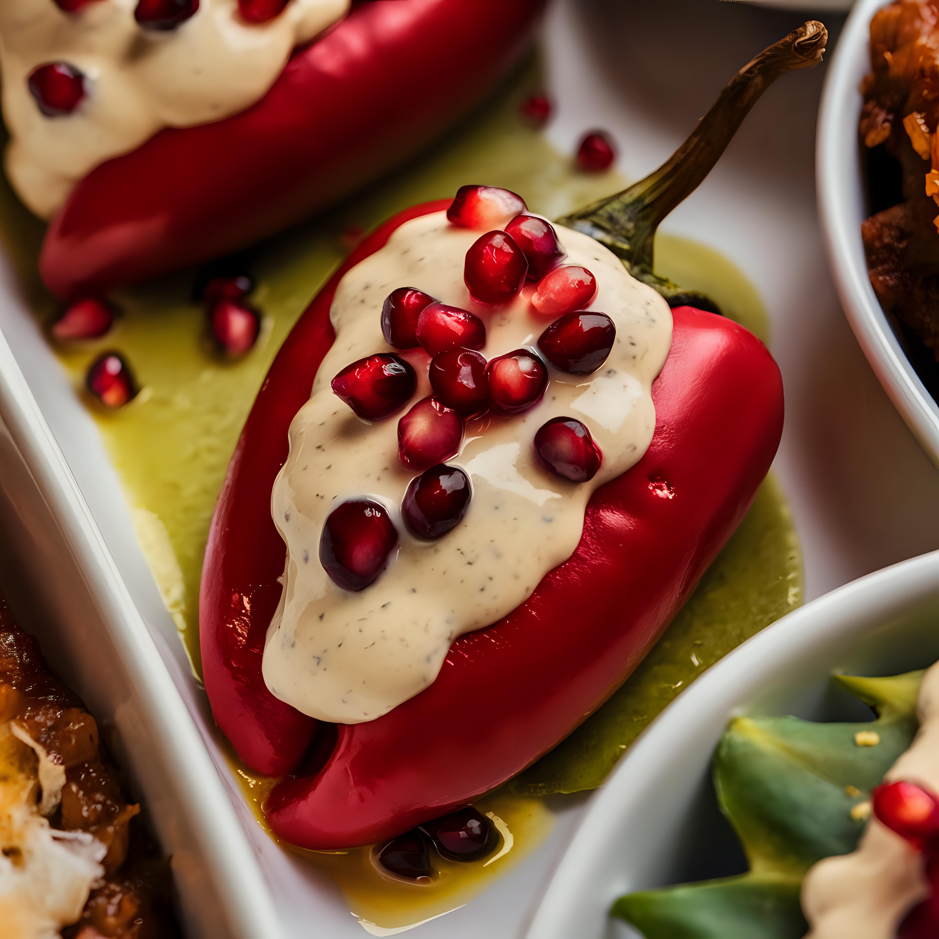 Overhead flat-lay of all ingredients for Lush Spanish Manchego-Stuffed Piquillo Peppers with Almond Sauce laid out on a kitchen surface.