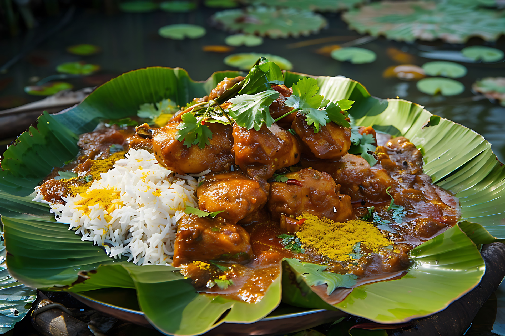 Overhead flat-lay of all ingredients for Lush Tanzanian Coconut Fish Curry with Plantain Fried Rice laid out on a kitchen surface.
