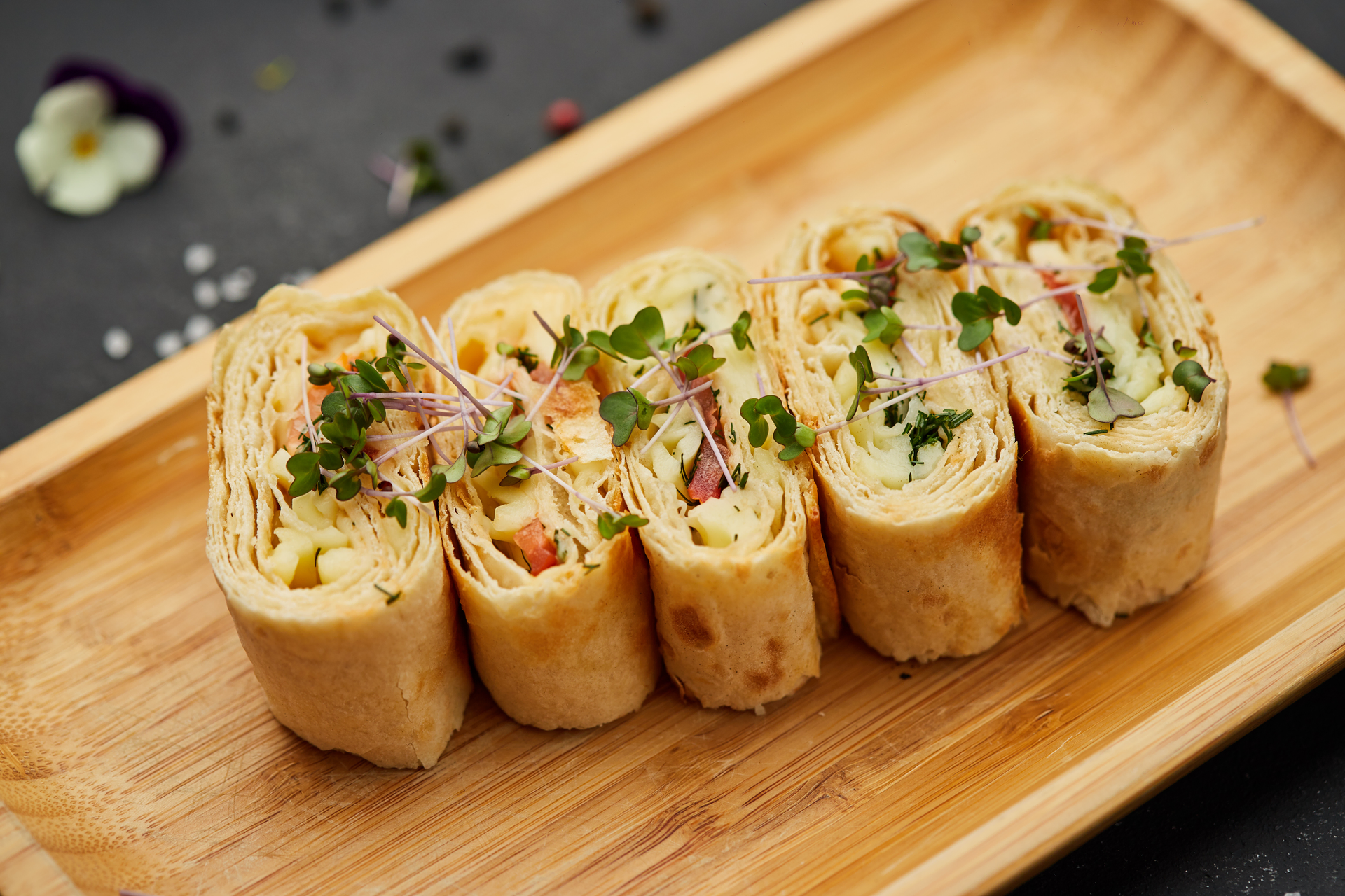 Overhead flat-lay of all ingredients for Lush Ukrainian Salo Roll with Garlic and Mustard laid out on a kitchen surface.