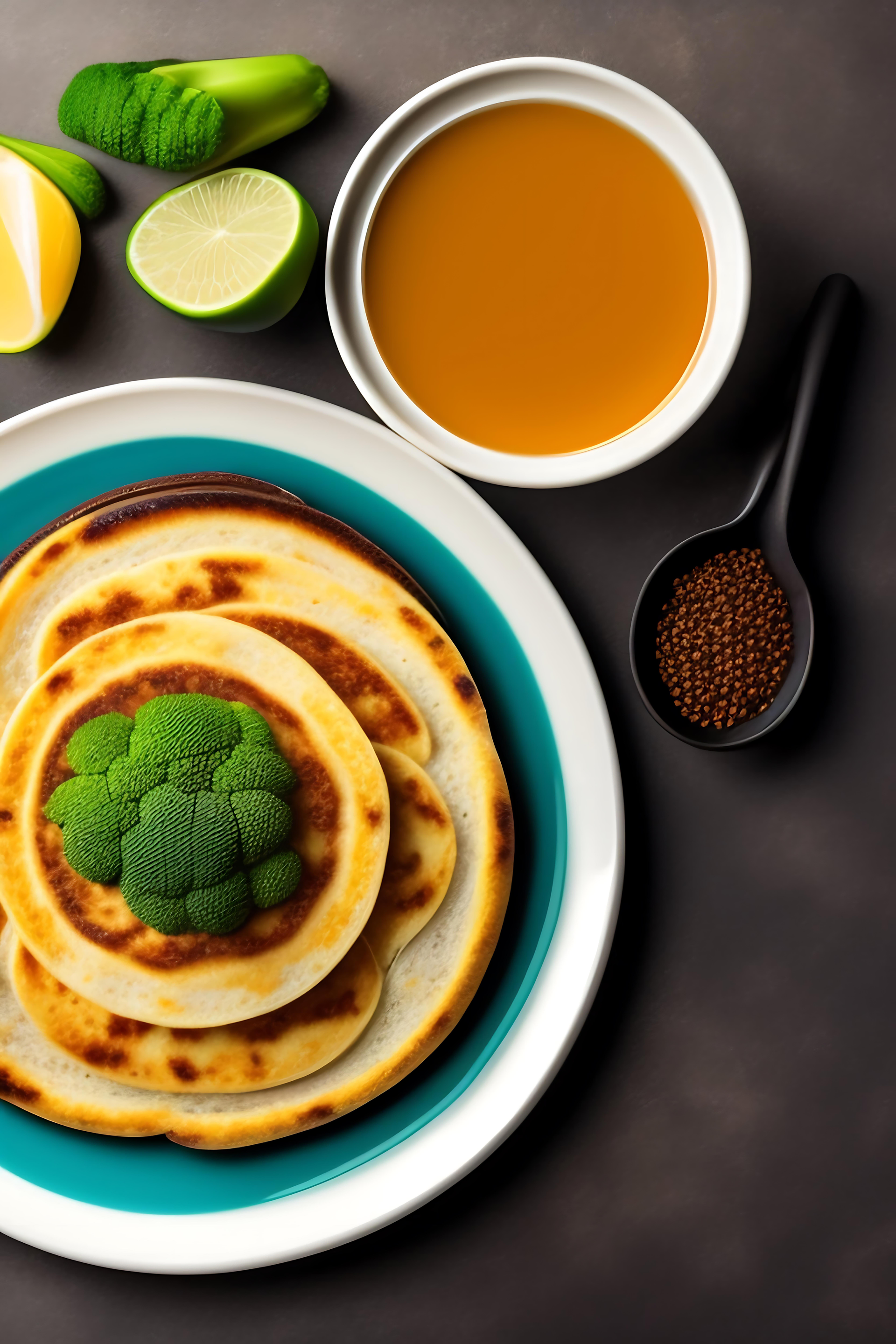 Overhead flat-lay of all ingredients for Majestic Indian Spiced Lentil Pancakes with Tamarind Chutney laid out on a kitchen surface.