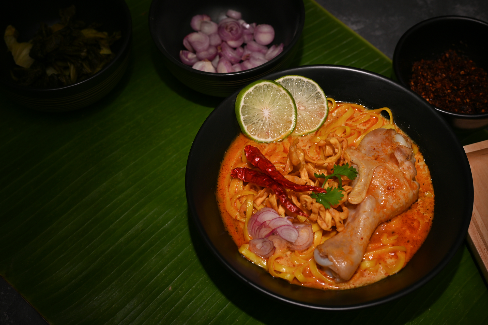 Malaysian Laksa Nyonya — Soup served and photographed from above