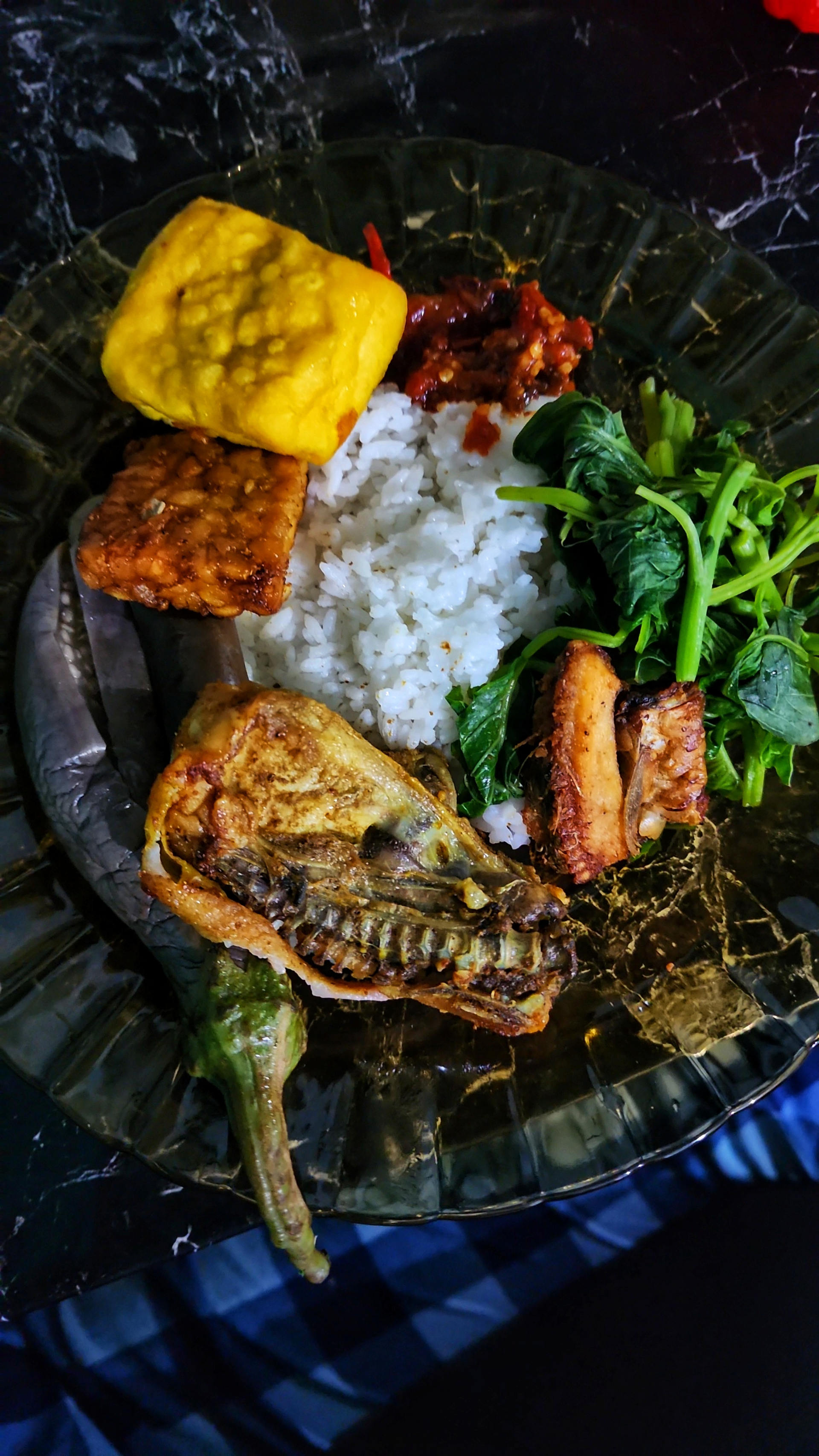 Overhead flat-lay of all ingredients for Mauritian Sugarcane-Glazed Fish with Coconut Rice laid out on a kitchen surface.
