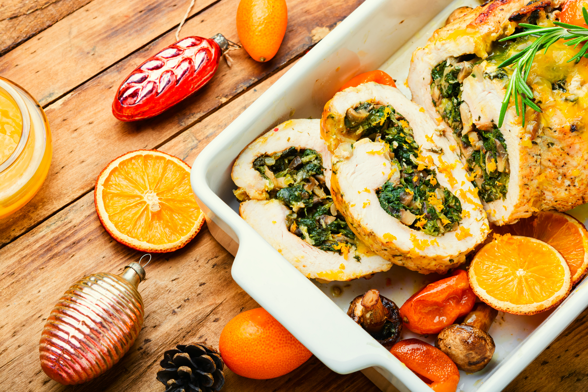 Mediterranean Olive-Tapenade Stuffed Chicken with Lemon Orzo — Main Course served and photographed from above