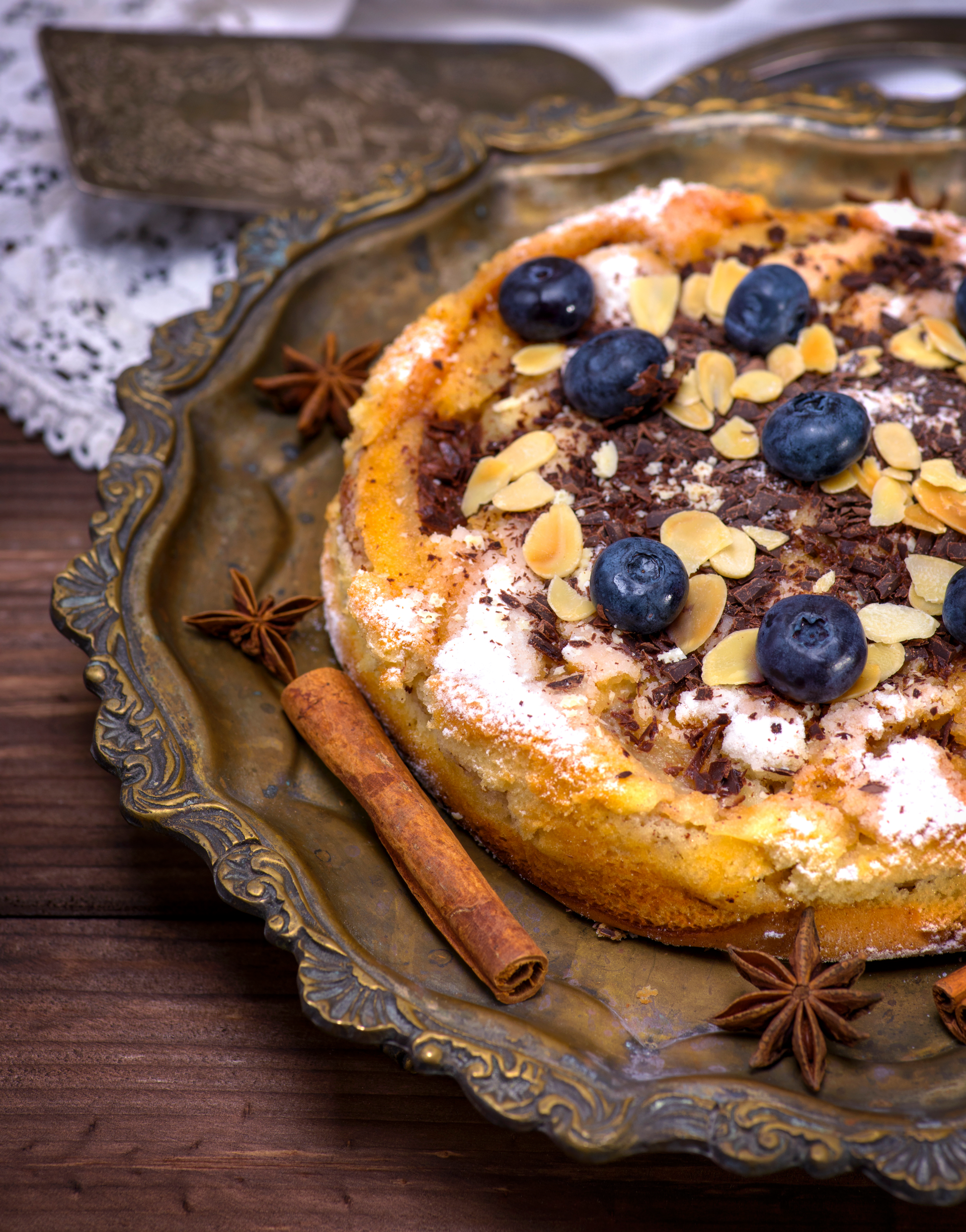 Mellow Finnish Mustikkapiirakka with Cardamom Crust — Dessert served and photographed from above