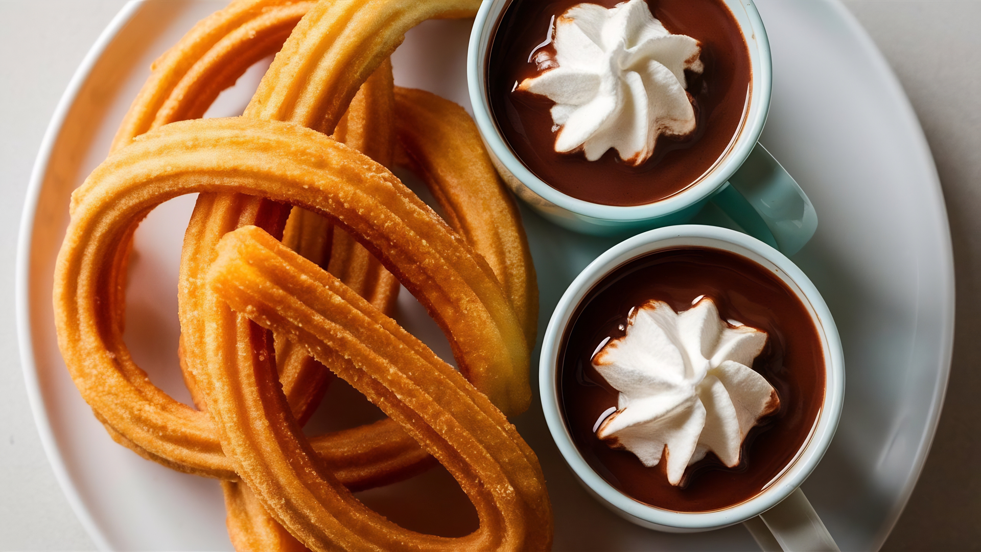 Mexican Chocolate-Infused Churros with Chili and Cinnamon Glaze — Dessert served and photographed from above