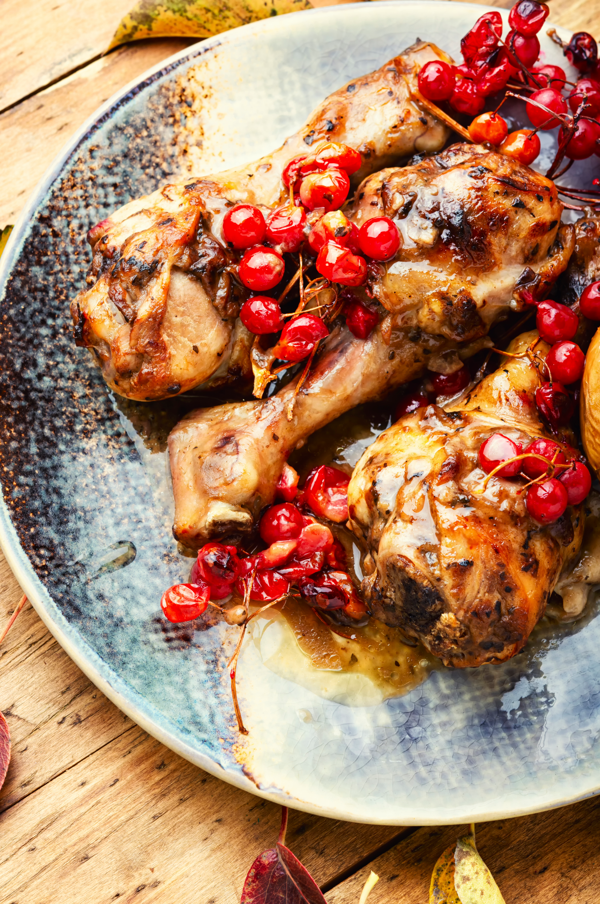 Middle Eastern Sumac-Roasted Chicken with Pomegranate Molasses Drizzle — Main Course served and photographed from above