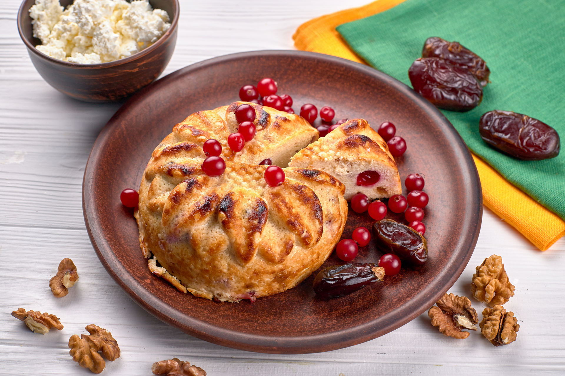 Overhead flat-lay of all ingredients for Moroccan Chicken Pastilla with Cinnamon and Almonds laid out on a kitchen surface.