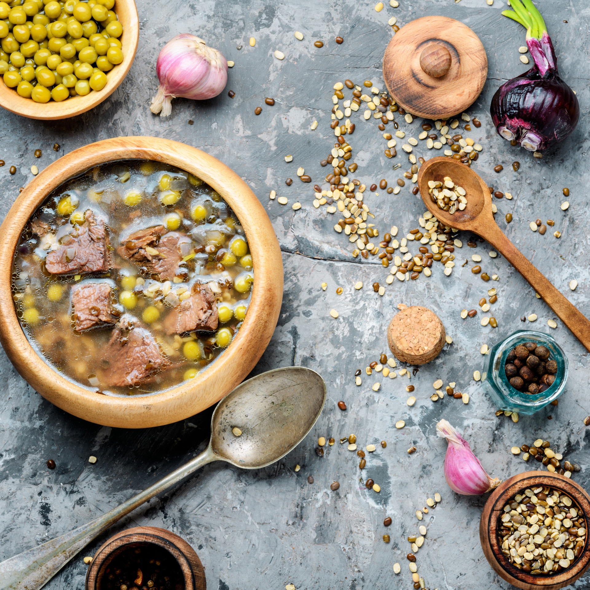 Moroccan Harira with Lentils and Lamb — Soup served and photographed from above