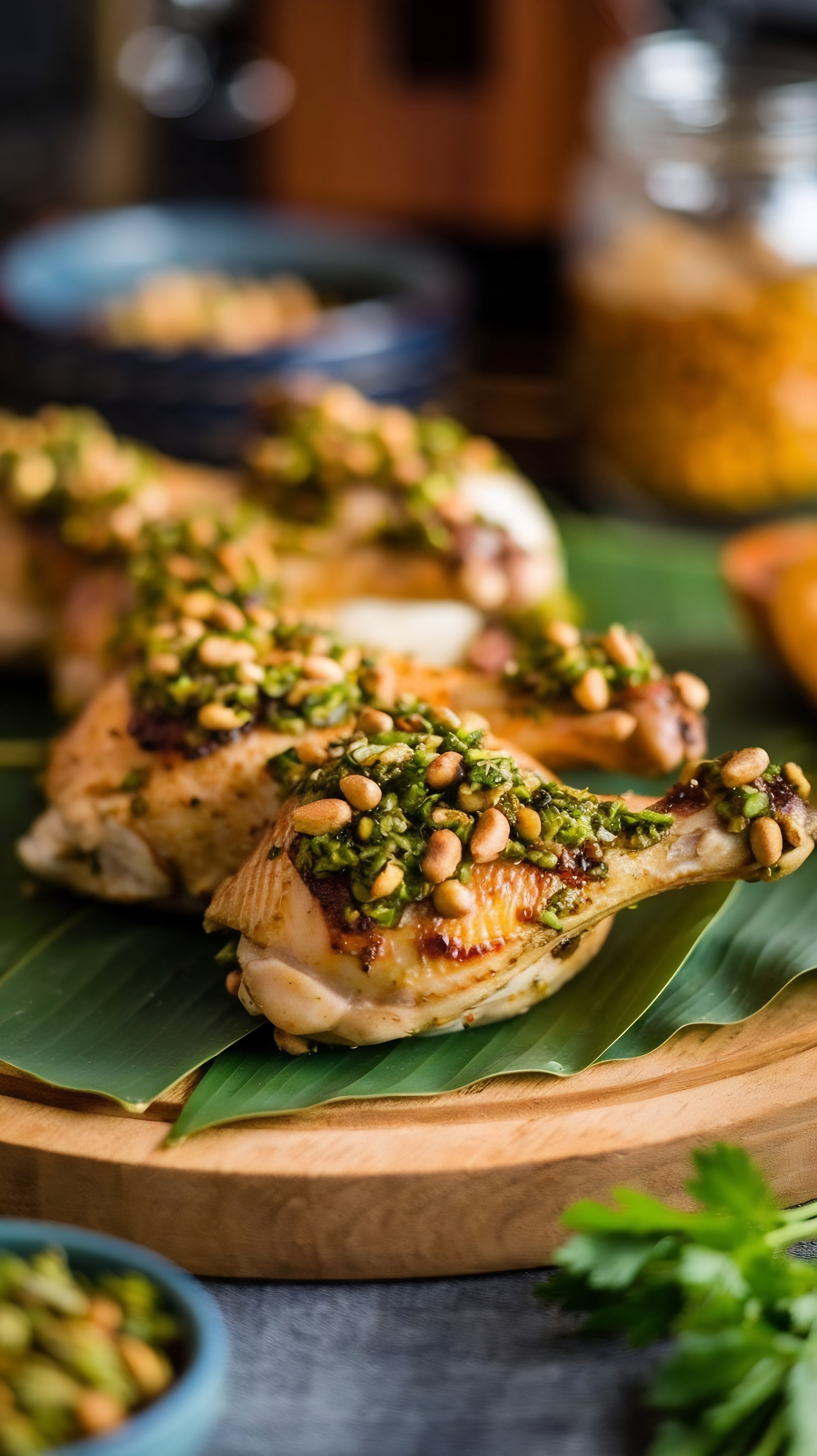 Overhead flat-lay of all ingredients for Moroccan Lemon Chicken with Preserved Lime and Coriander laid out on a kitchen surface.