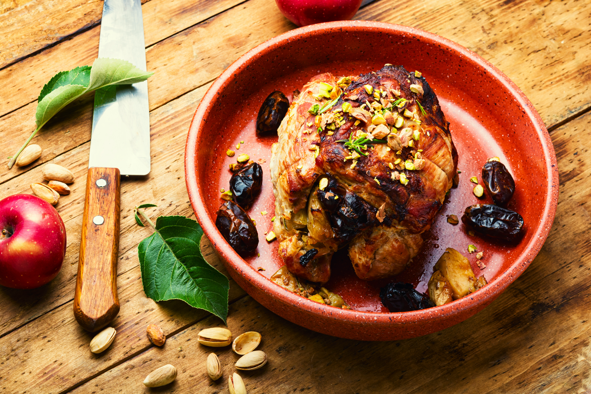 Moroccan Spiced Chicken with Date and Olive Relish — Main Course served and photographed from above