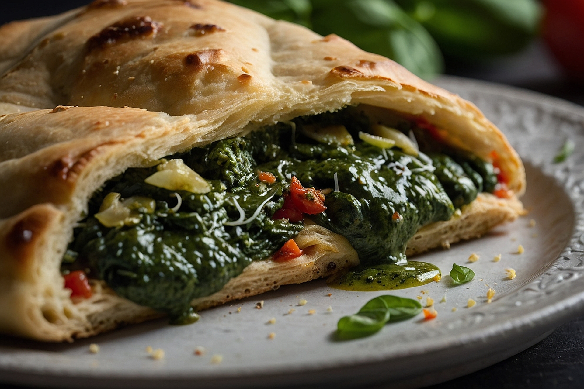 Overhead flat-lay of all ingredients for Moroccan Spinach and Feta Hand Pies with Harissa laid out on a kitchen surface.