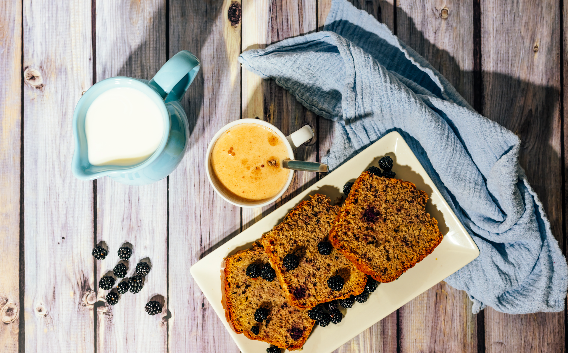 Nordic Blueberry Rye Bread with Cardamom Butter — Breakfast served and photographed from above