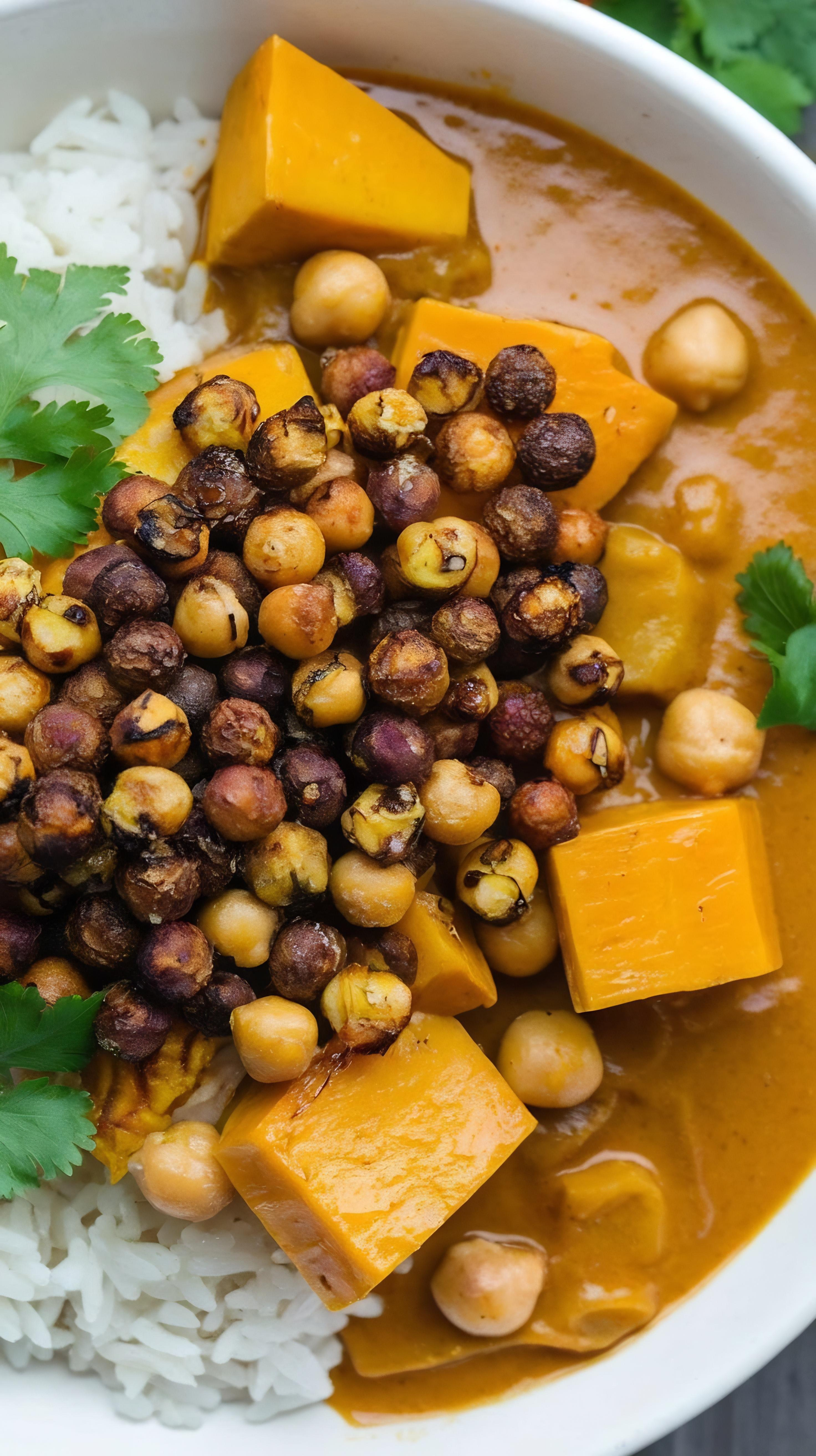 Nutty Cambodian Saraman Curry with Peanuts — Main Course served and photographed from above