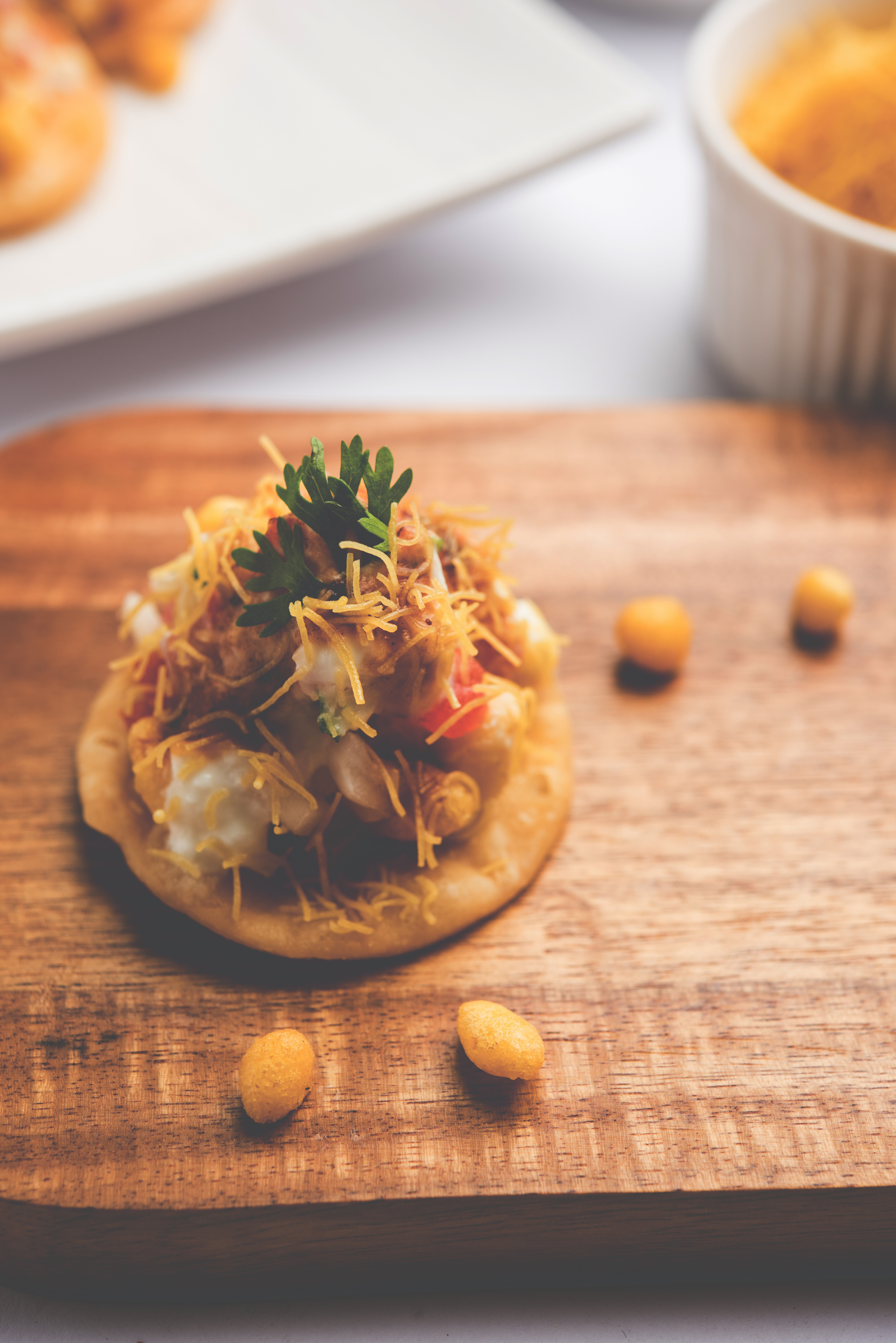 Nutty Indian Bhel Puri Salad with Tamarind Chutney — Salad served and photographed from above